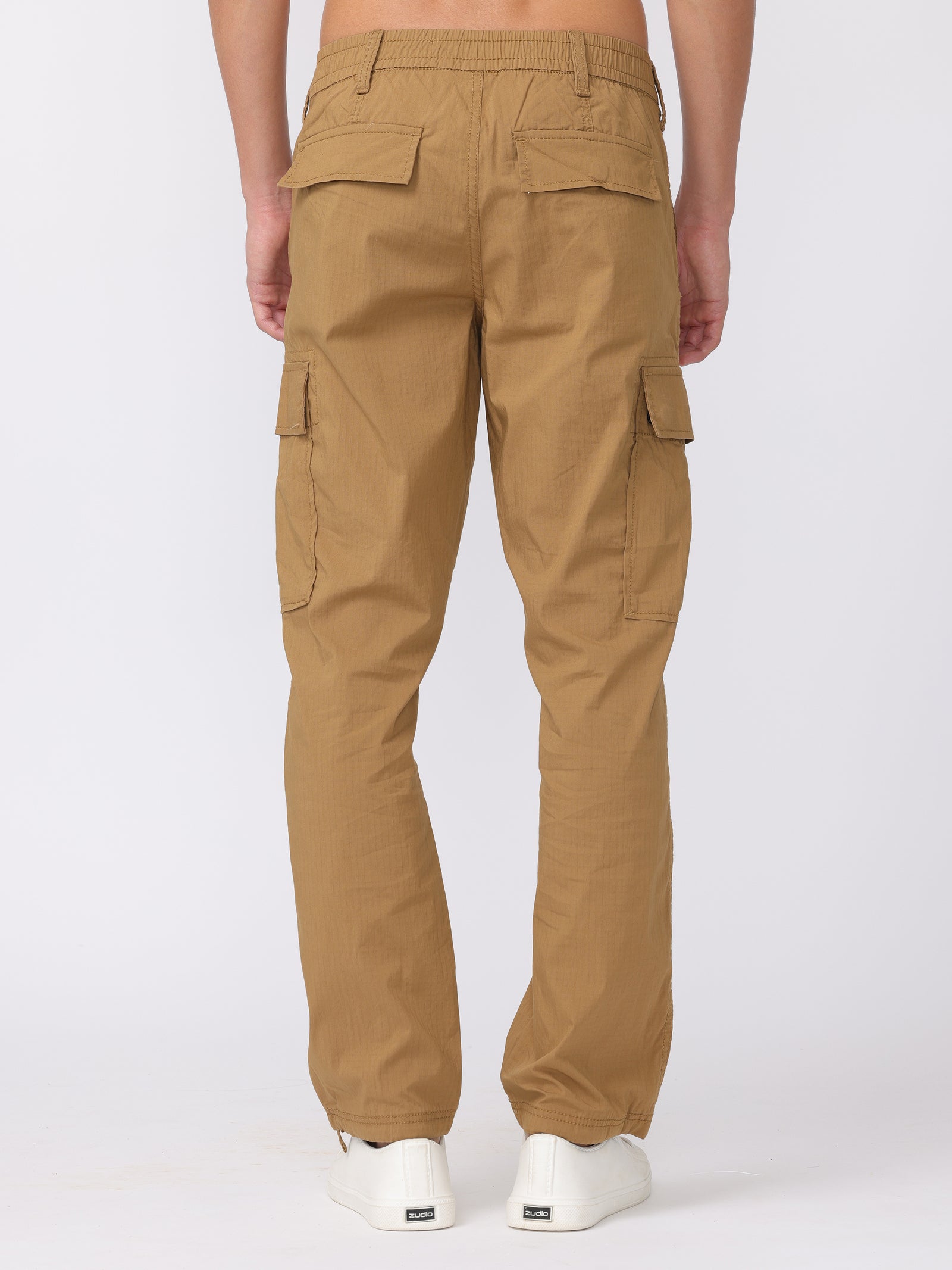 Men Khaki Regular Fit Polyester Pants