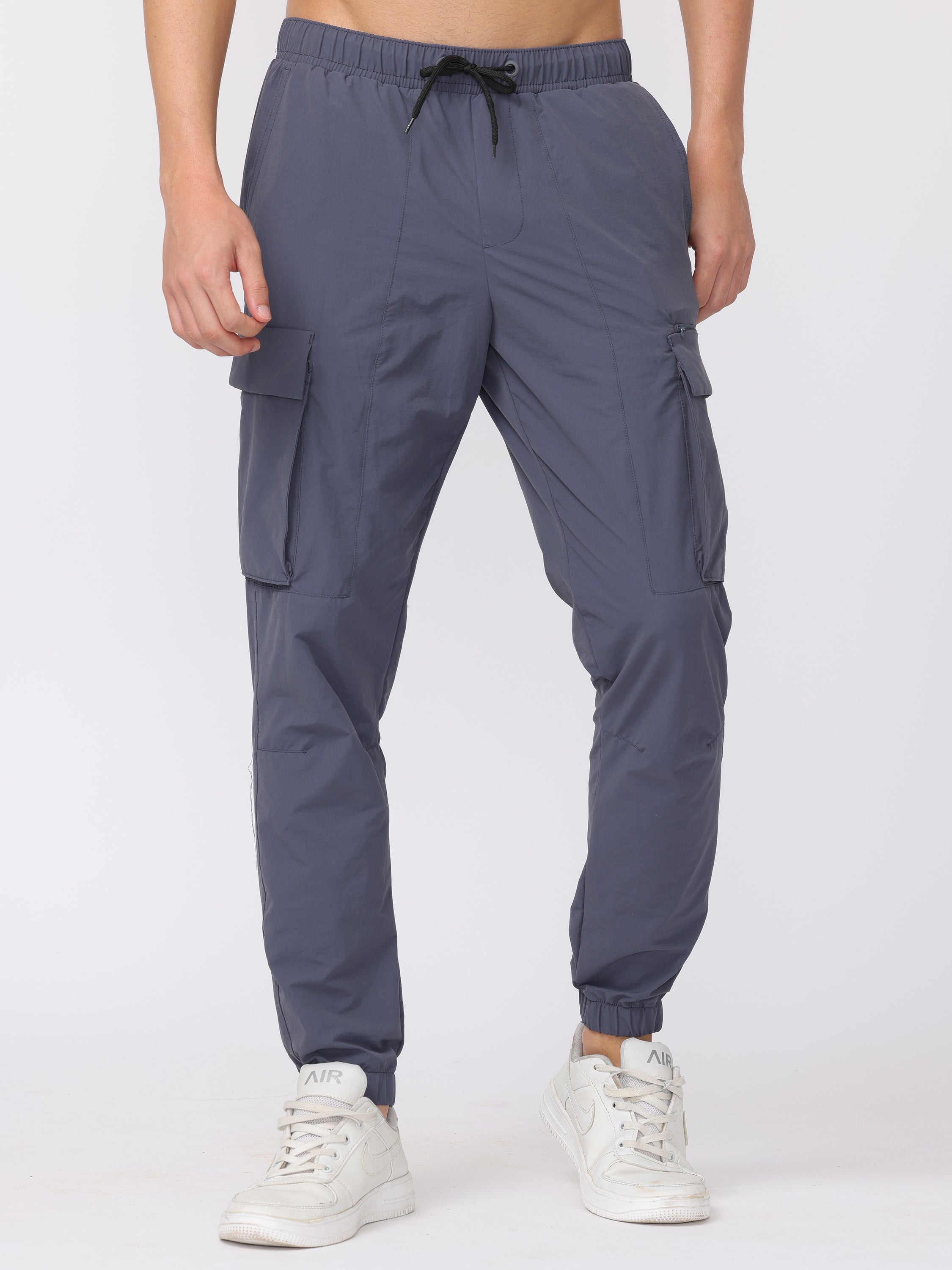 Men Grey Comfort Fit Parachute Joggers