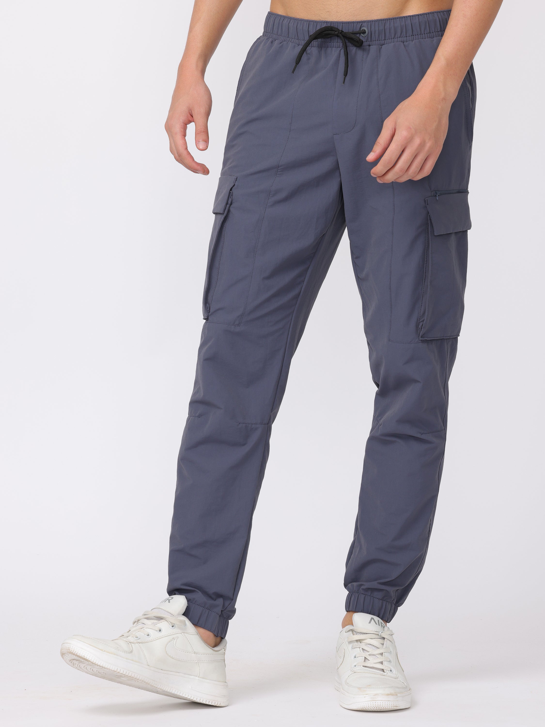 Men Grey Comfort Fit Parachute Joggers