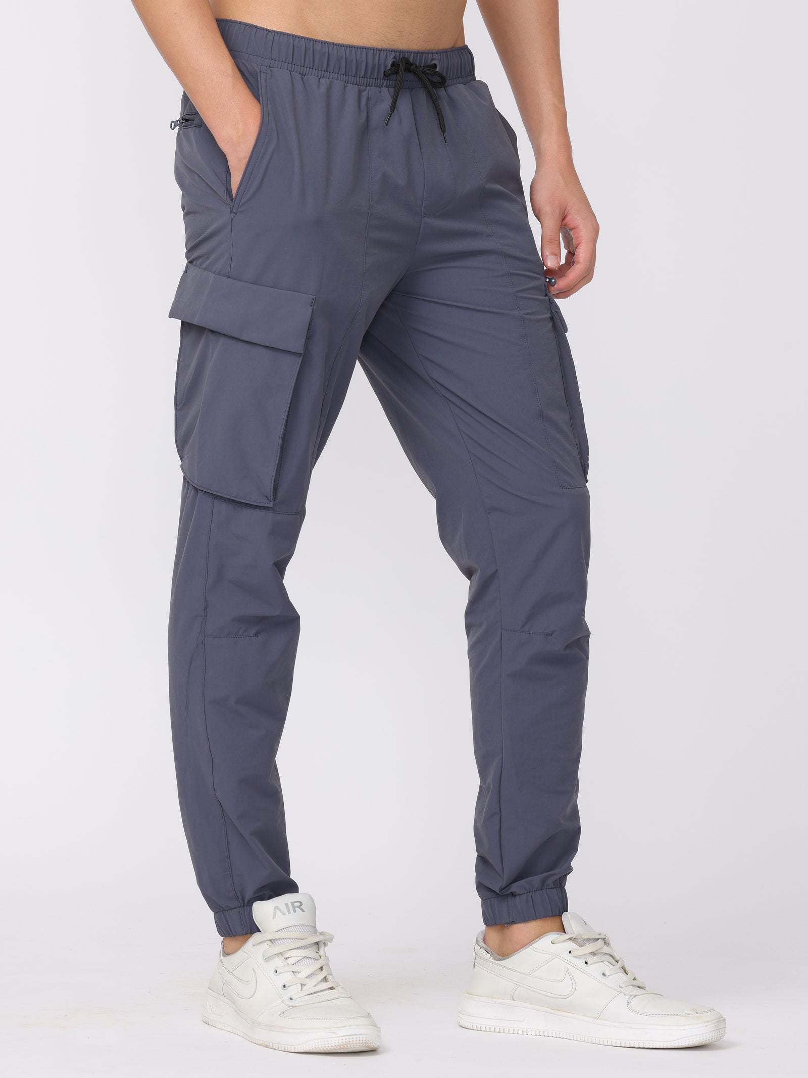 Men Grey Comfort Fit Parachute Joggers