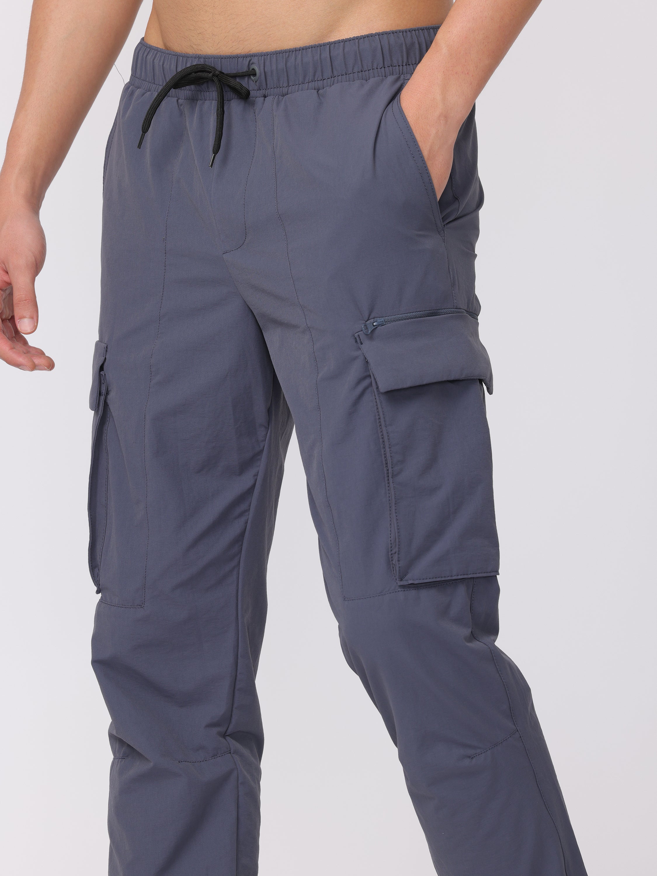 Men Grey Comfort Fit Parachute Joggers