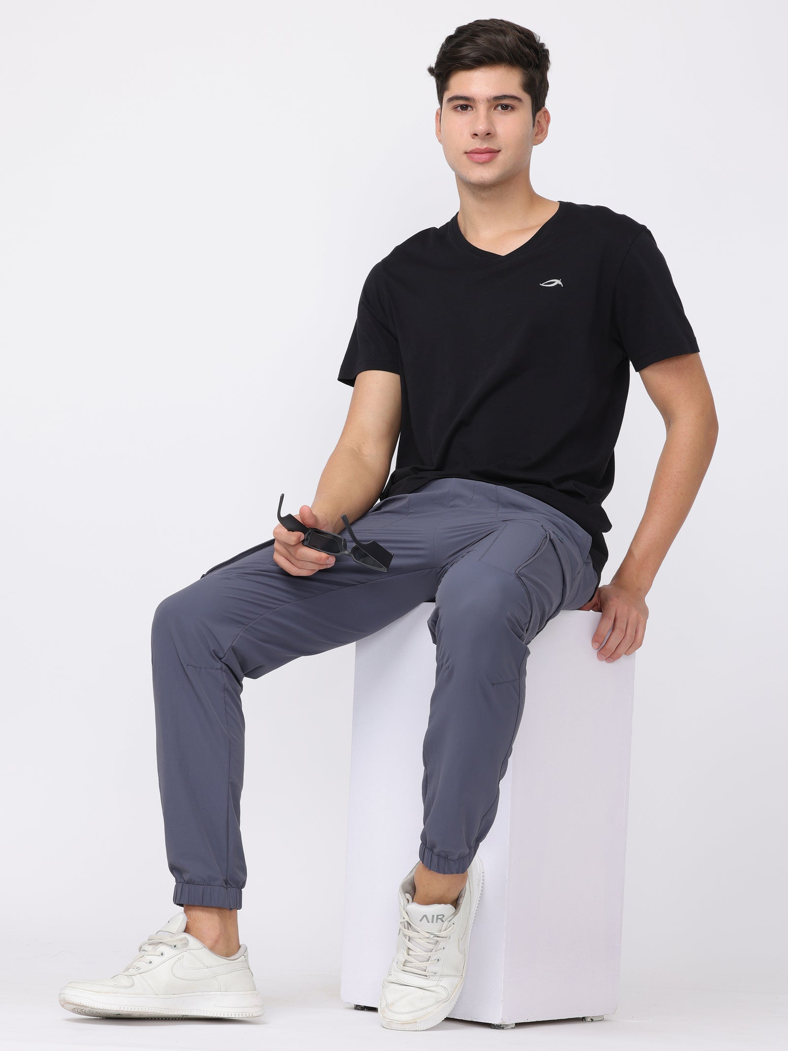 Men Grey Comfort Fit Parachute Joggers