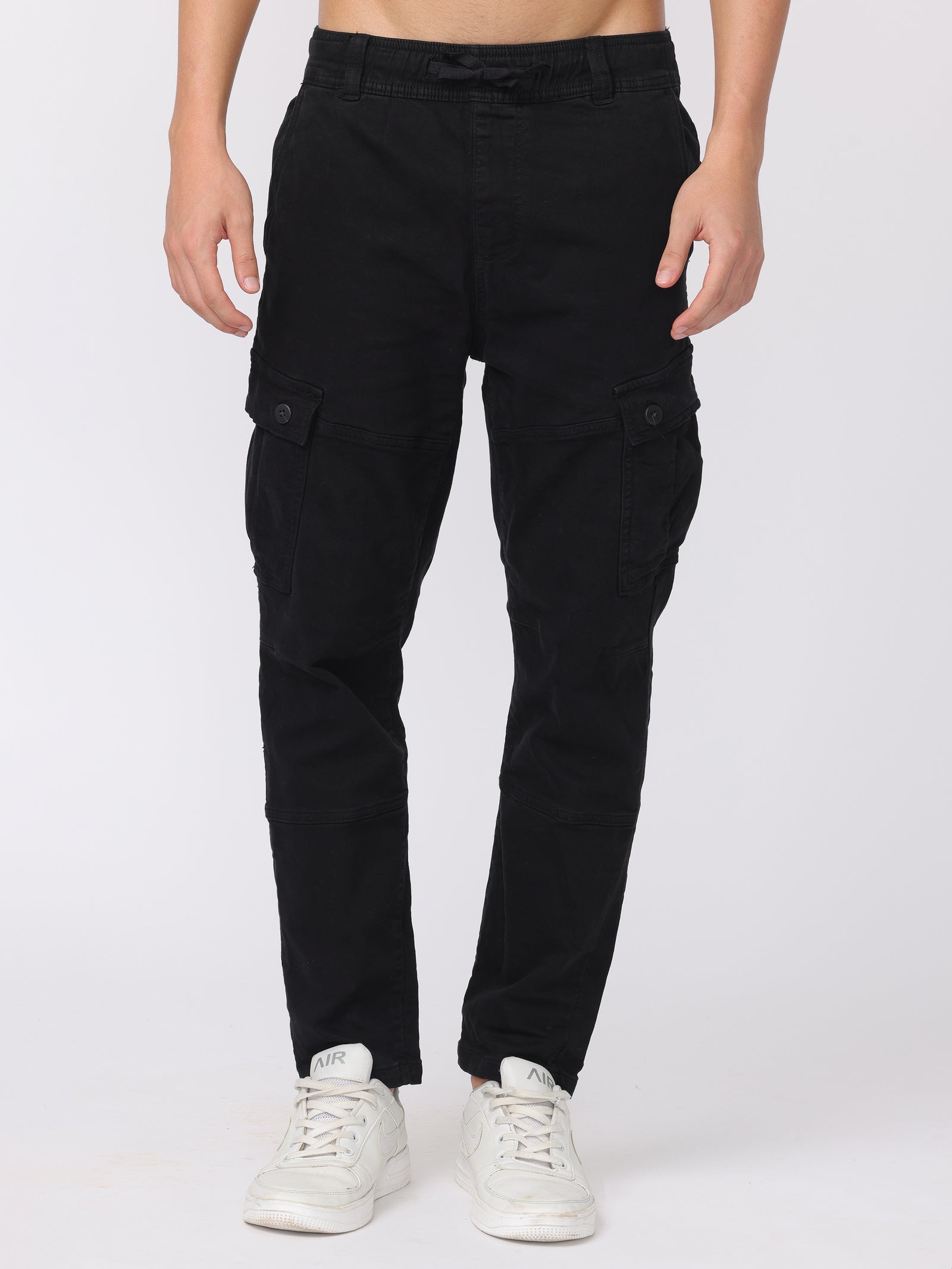 Men Black Regular Fit Cargo Pants