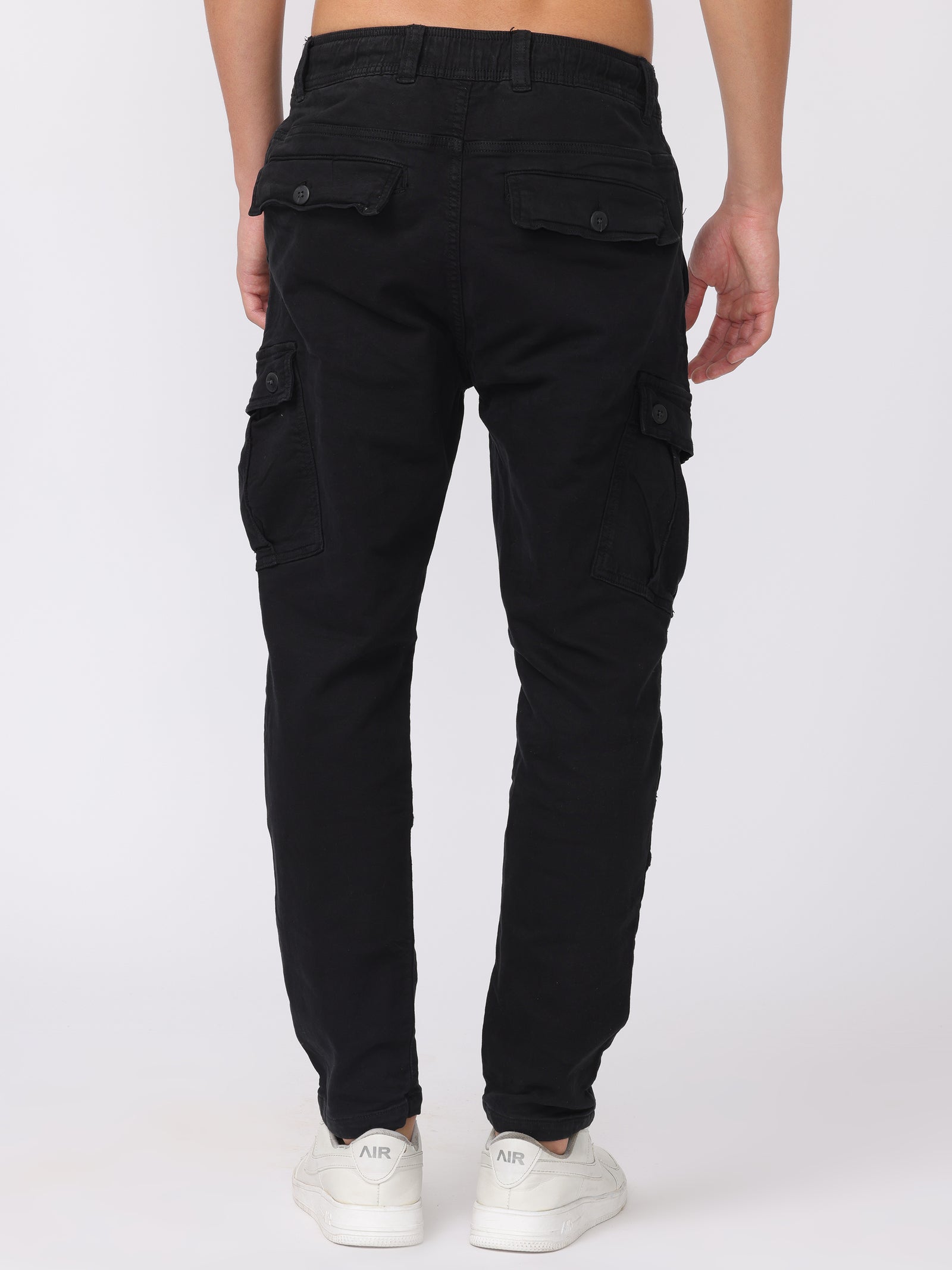 Men Black Regular Fit Cargo Pants