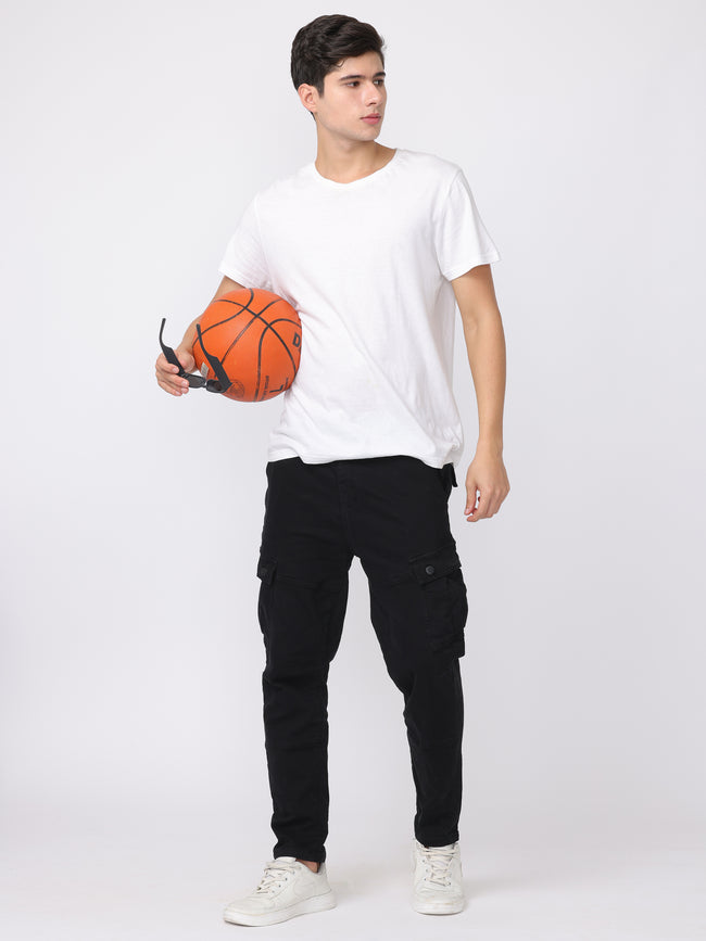 Men Black Relaxed Fit Cargo Pants