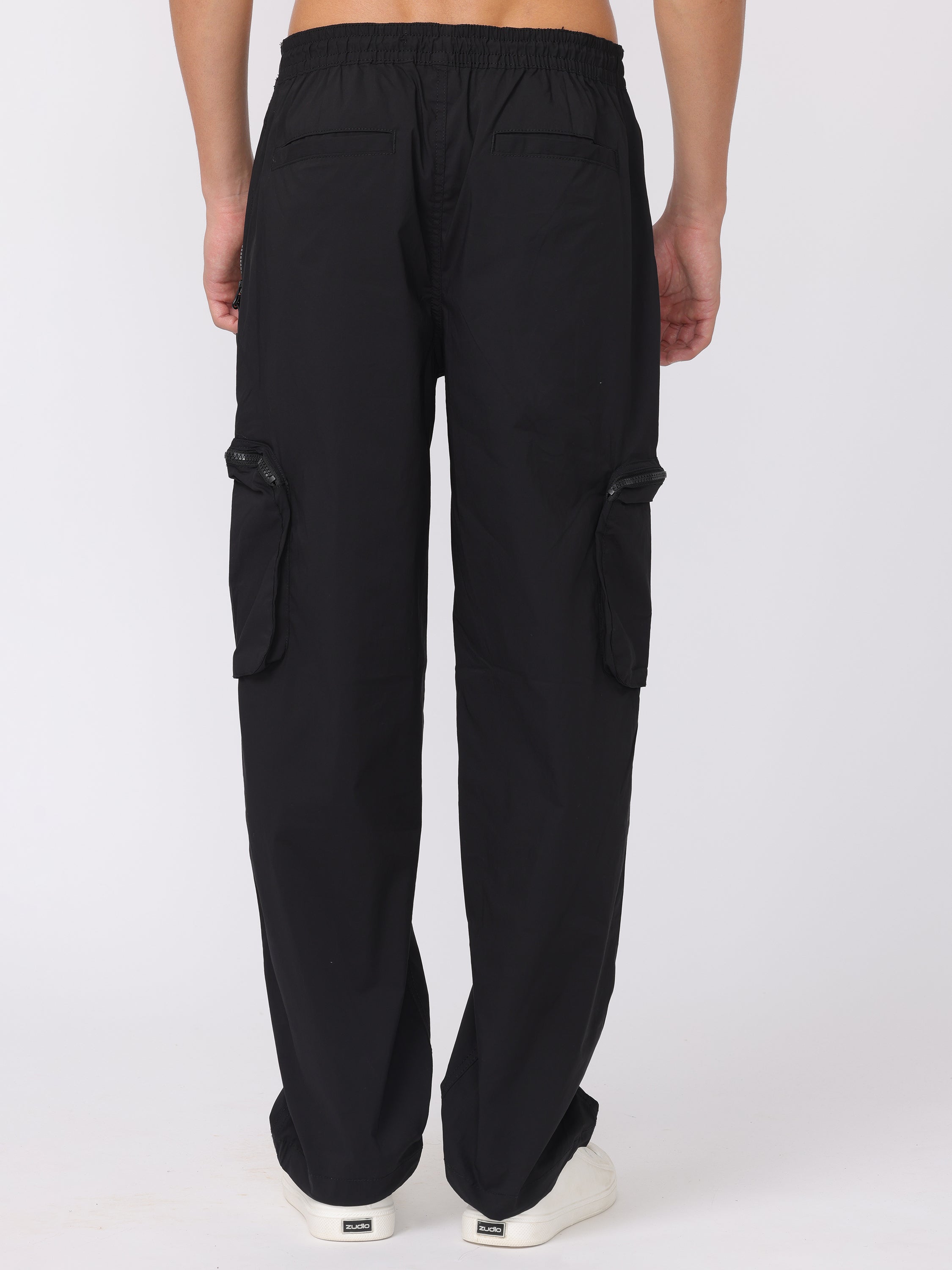 Men Black Comfort Fit Parachute Joggers