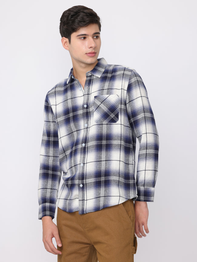 Men Blue Regular Fit Checked Shirt