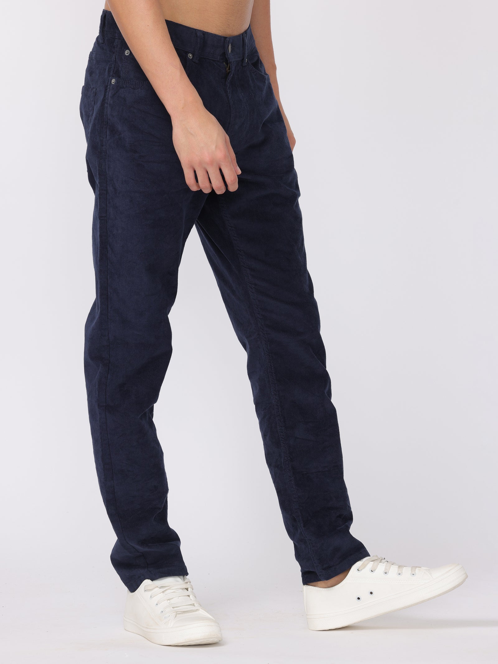 Men Navy Regular Fit Corduroy Pants