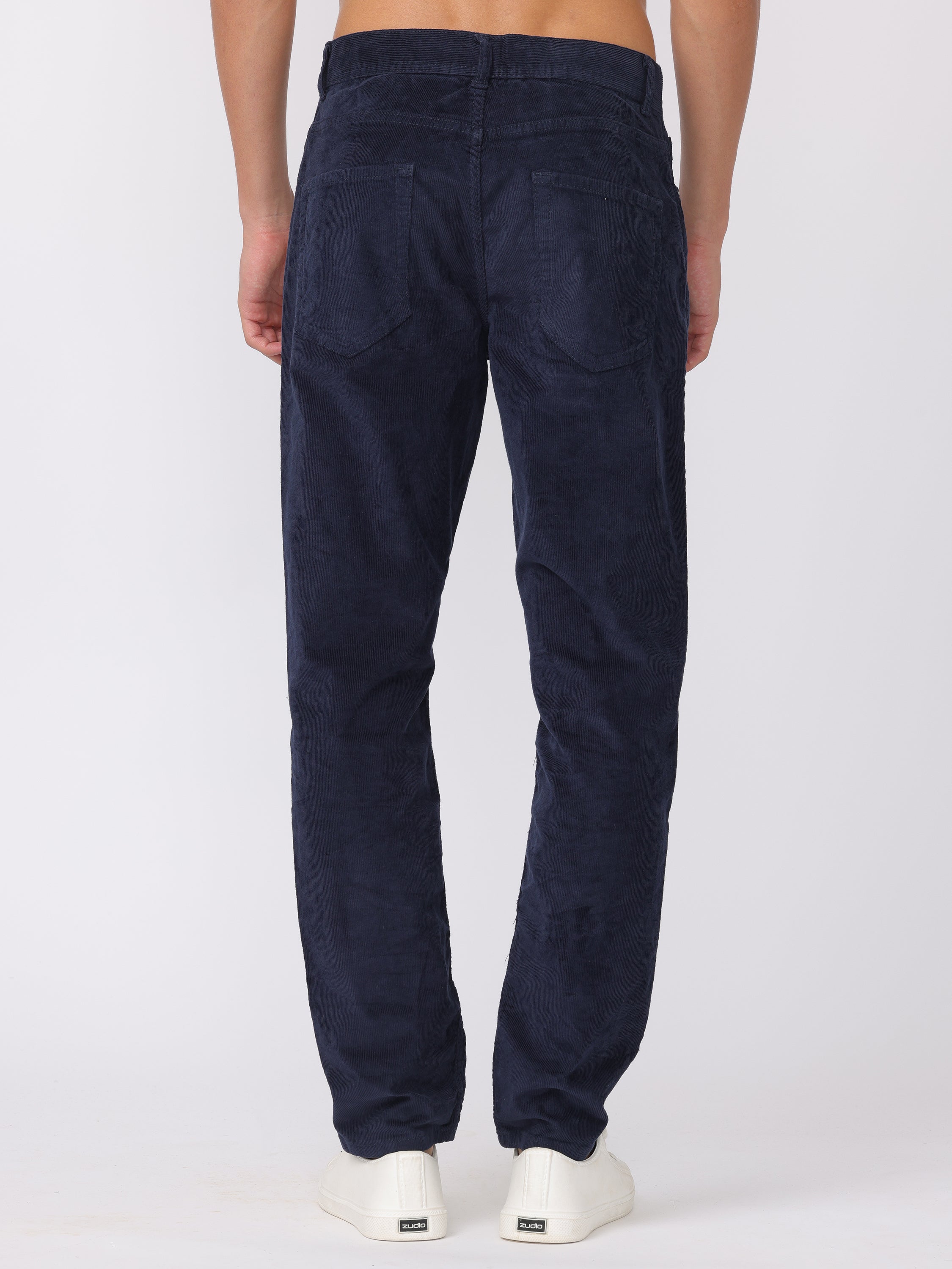 Men Navy Regular Fit Corduroy Pants