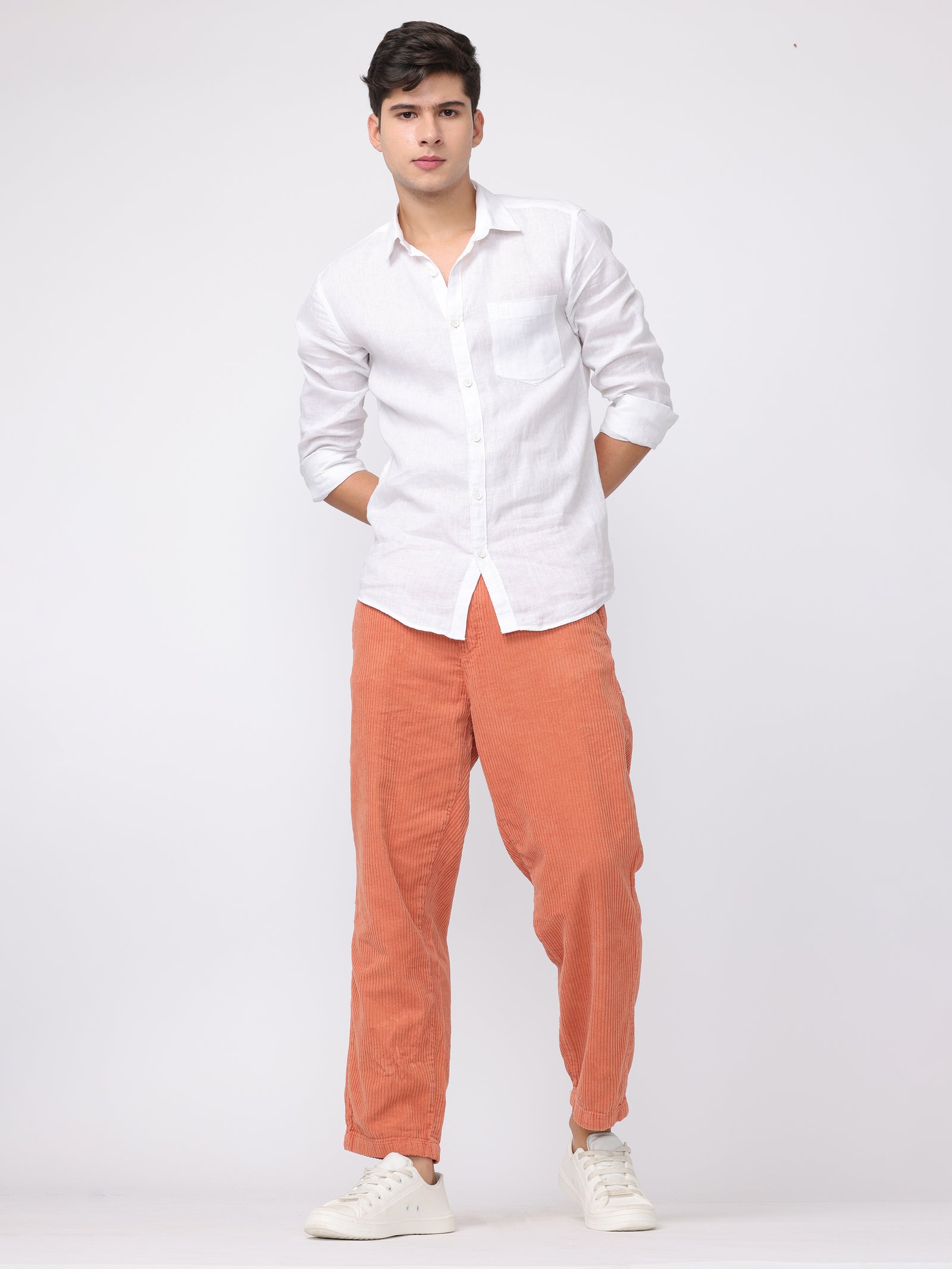 Men Orange Comfort Fit Corduroy Joggers