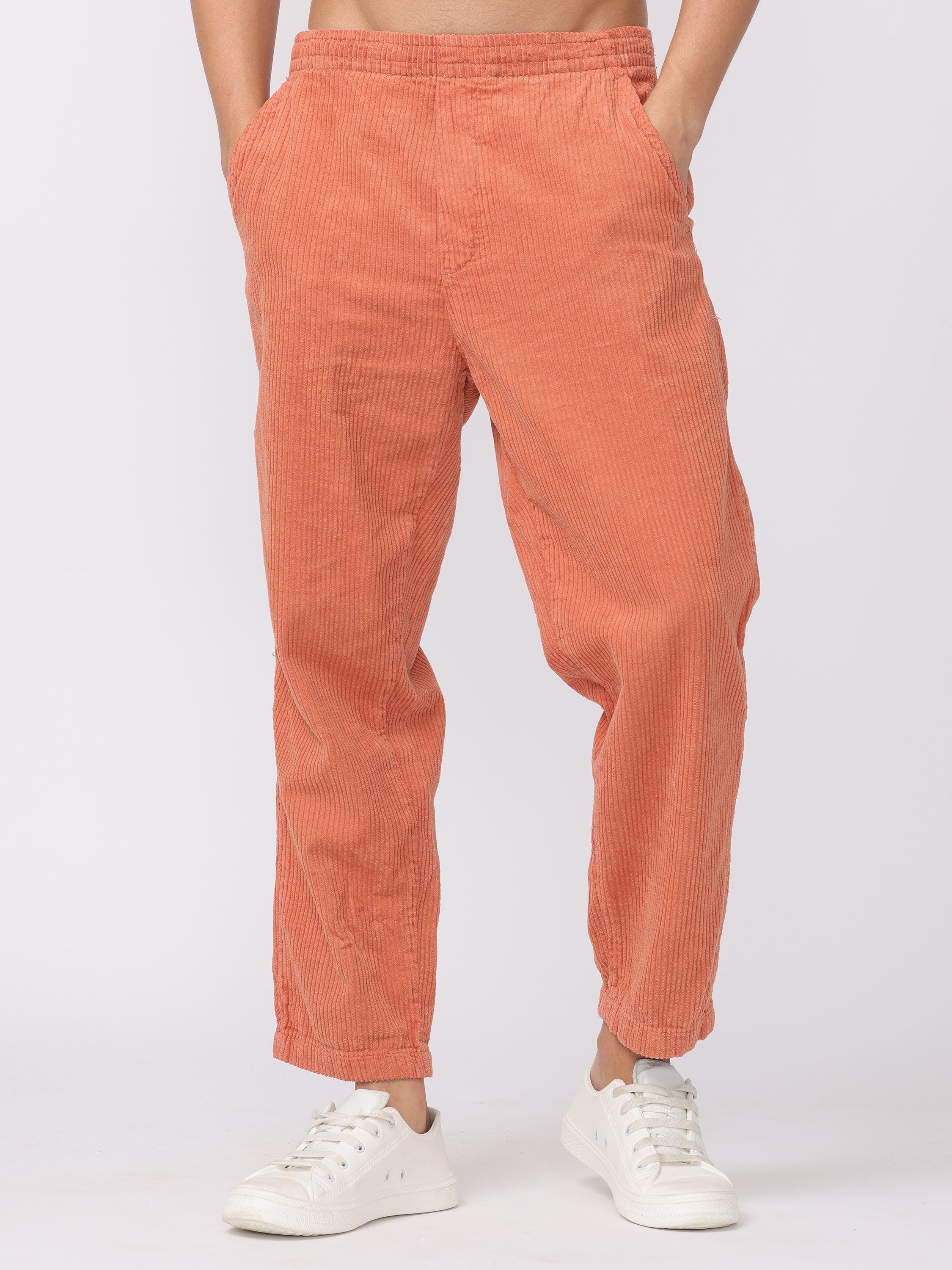 Men Orange Comfort Fit Corduroy Joggers