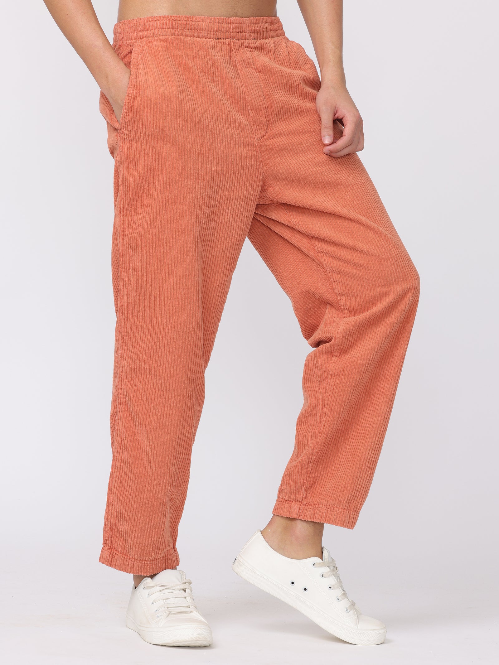 Men Orange Comfort Fit Corduroy Joggers