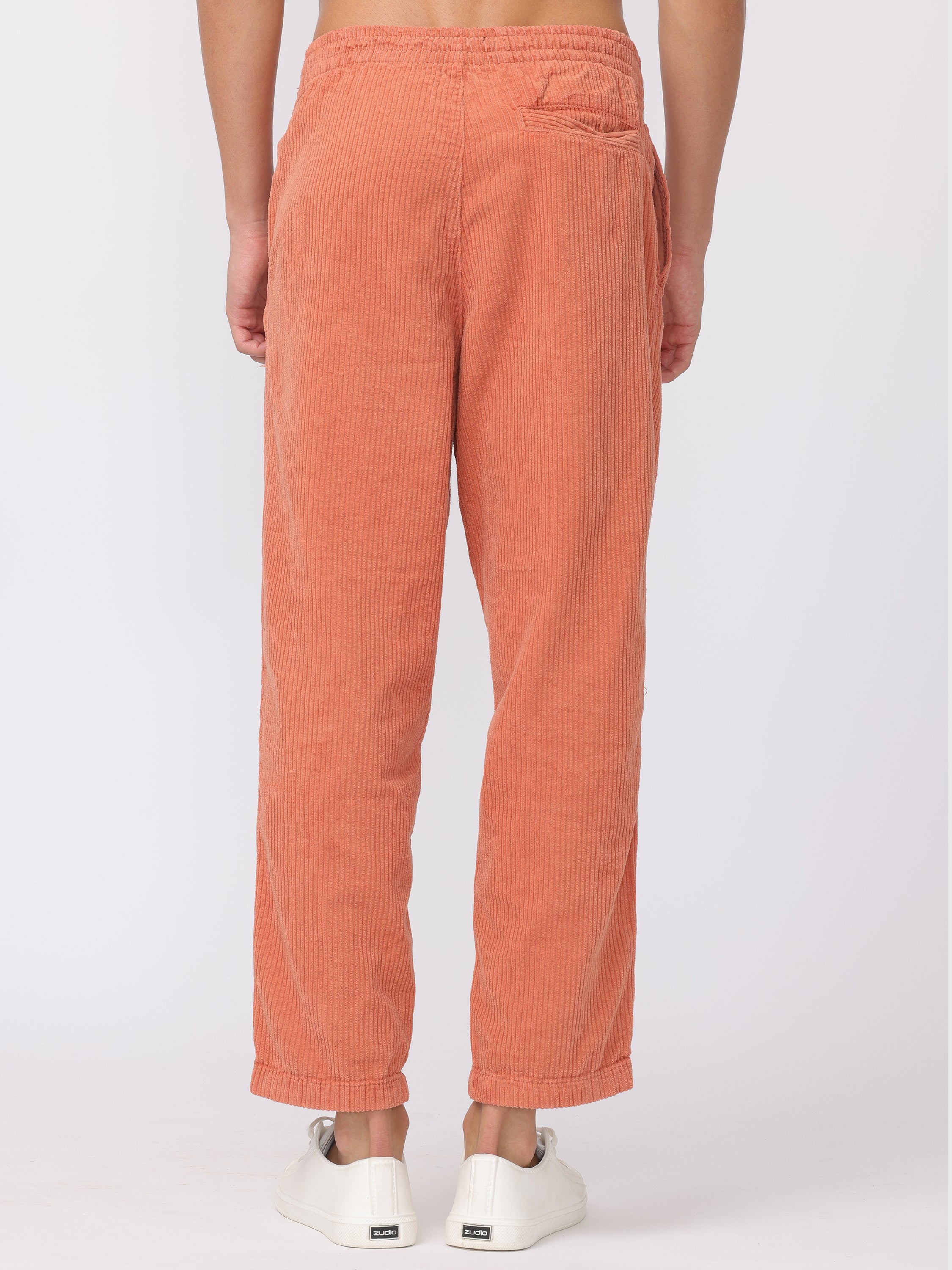 Men Orange Comfort Fit Corduroy Joggers