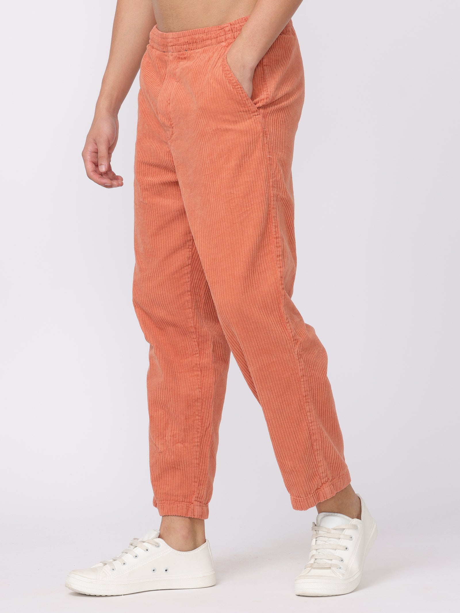 Men Orange Comfort Fit Corduroy Joggers