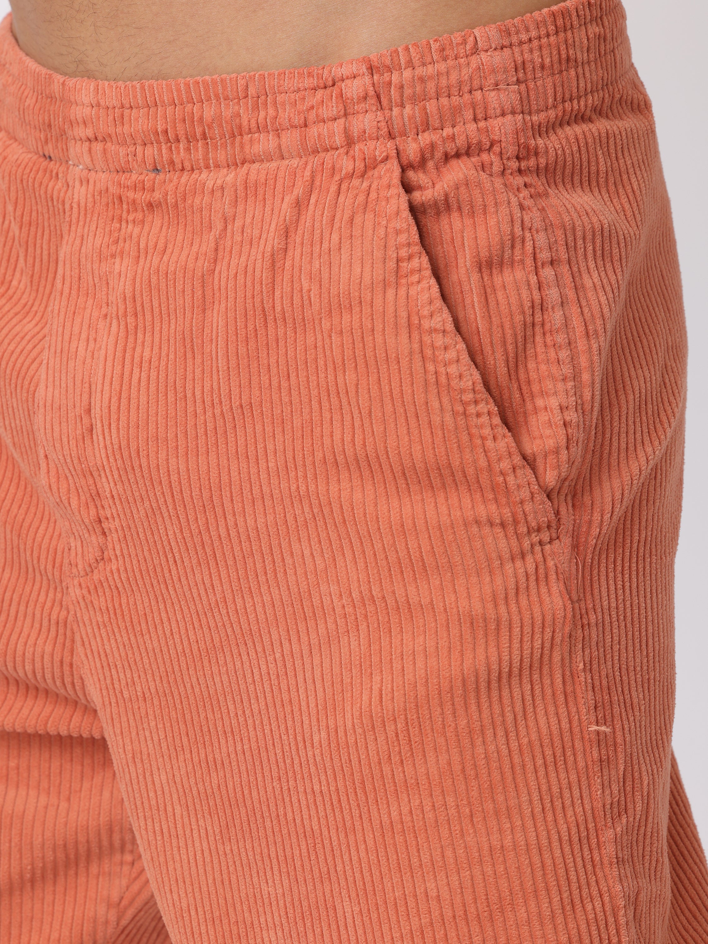 Men Orange Comfort Fit Corduroy Joggers