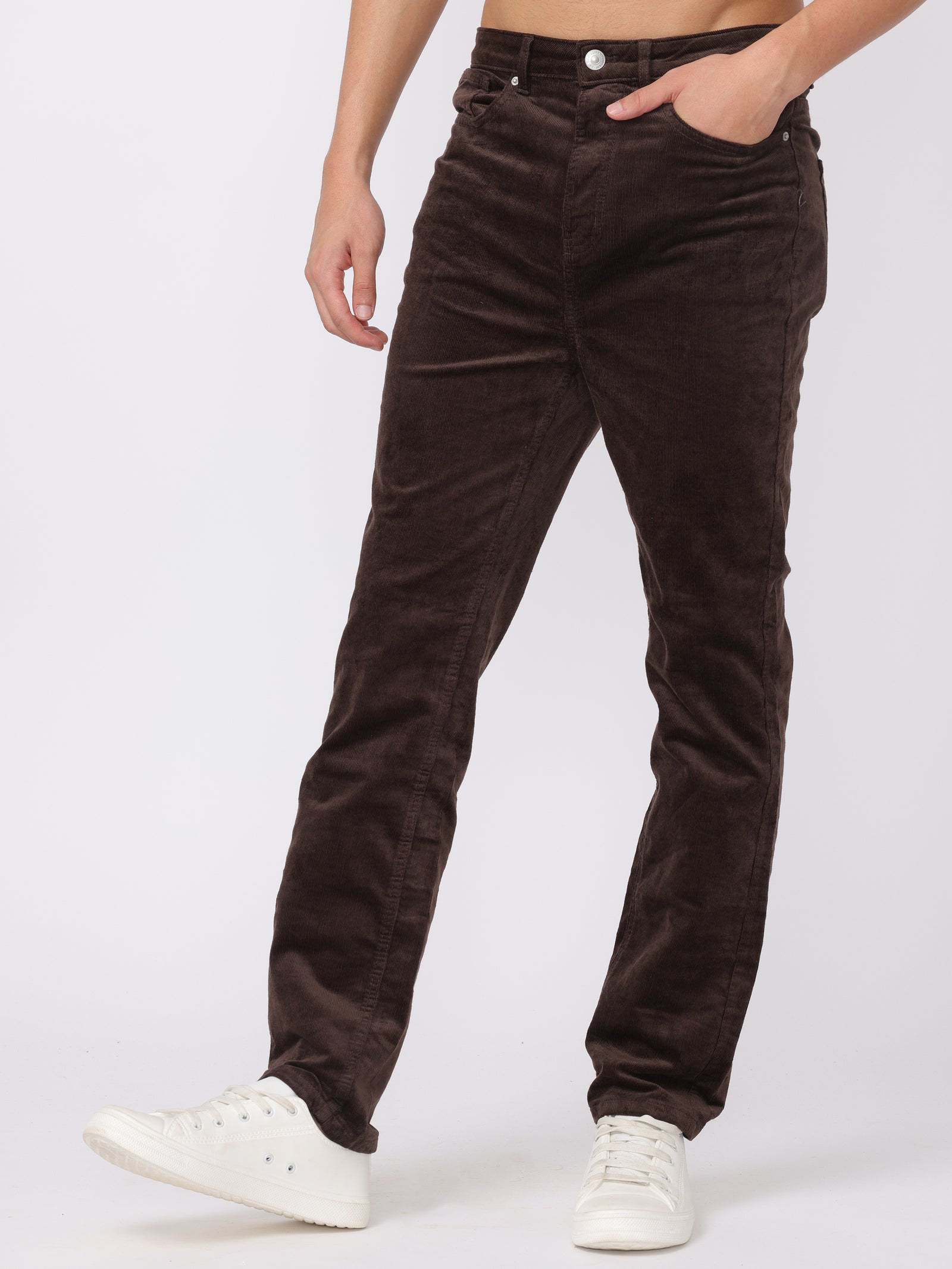 Men Brown Regular Fit Corduroy Trousers