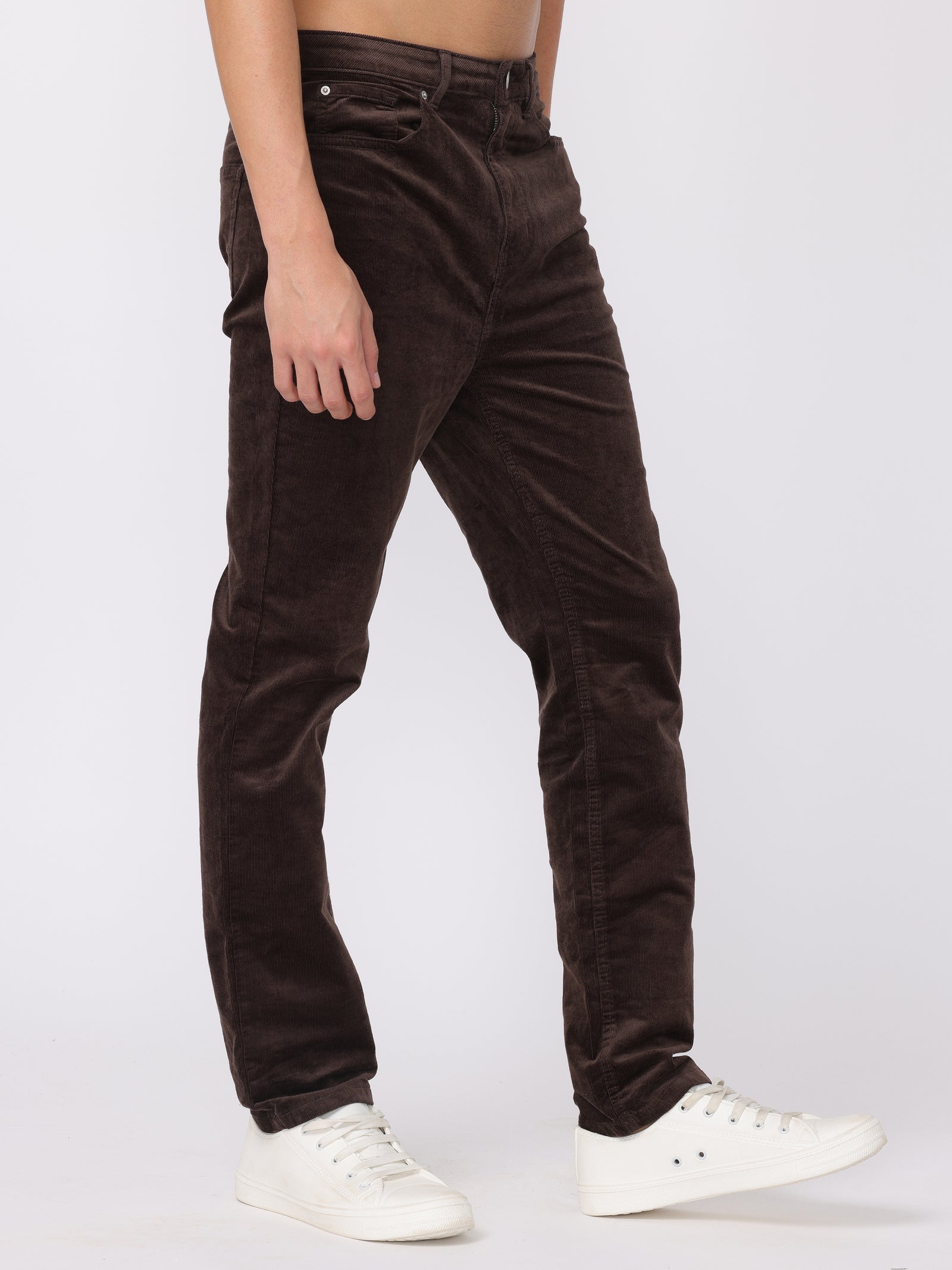 Men Brown Regular Fit Corduroy Trousers