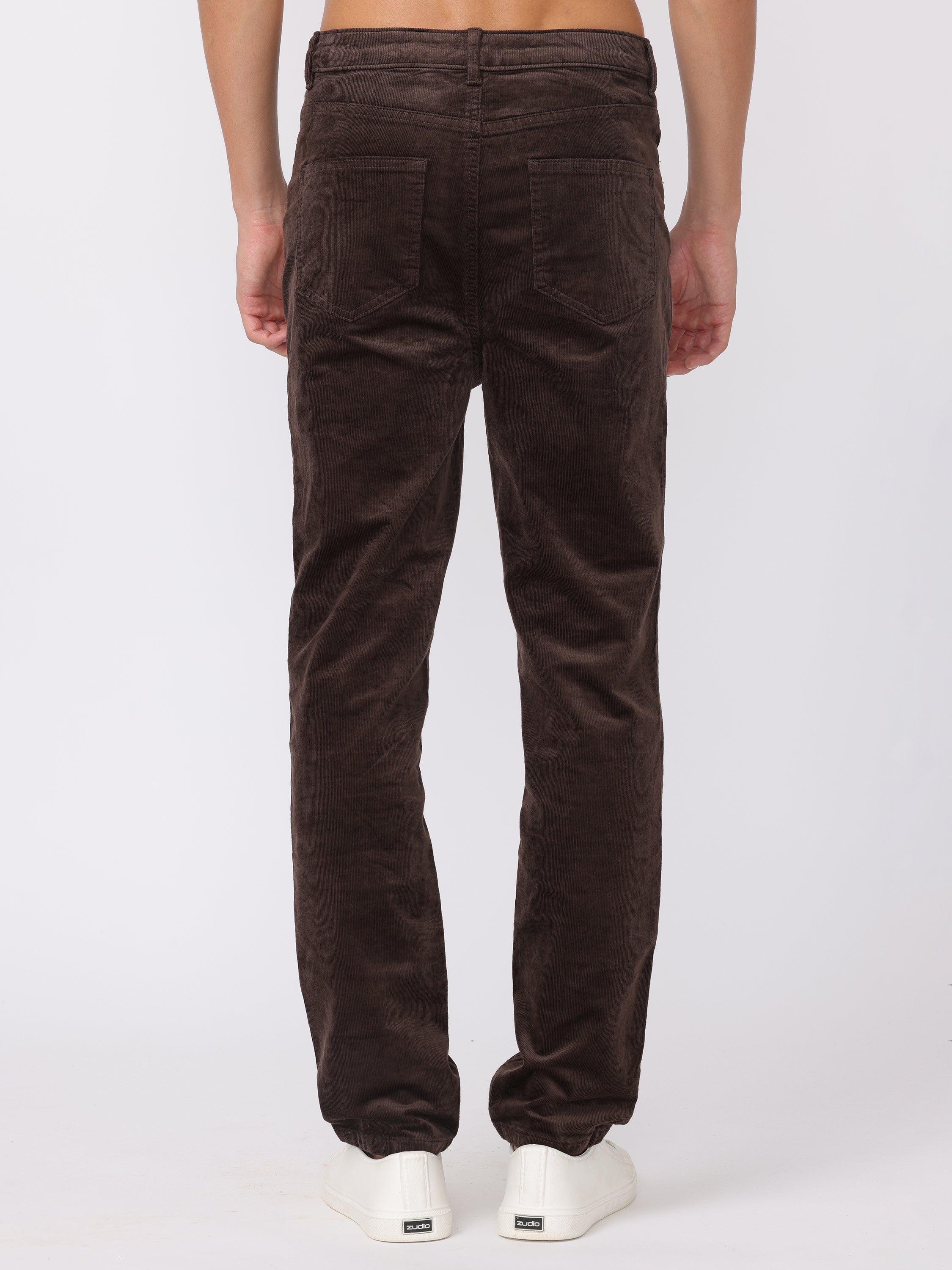 Men Brown Regular Fit Corduroy Trousers