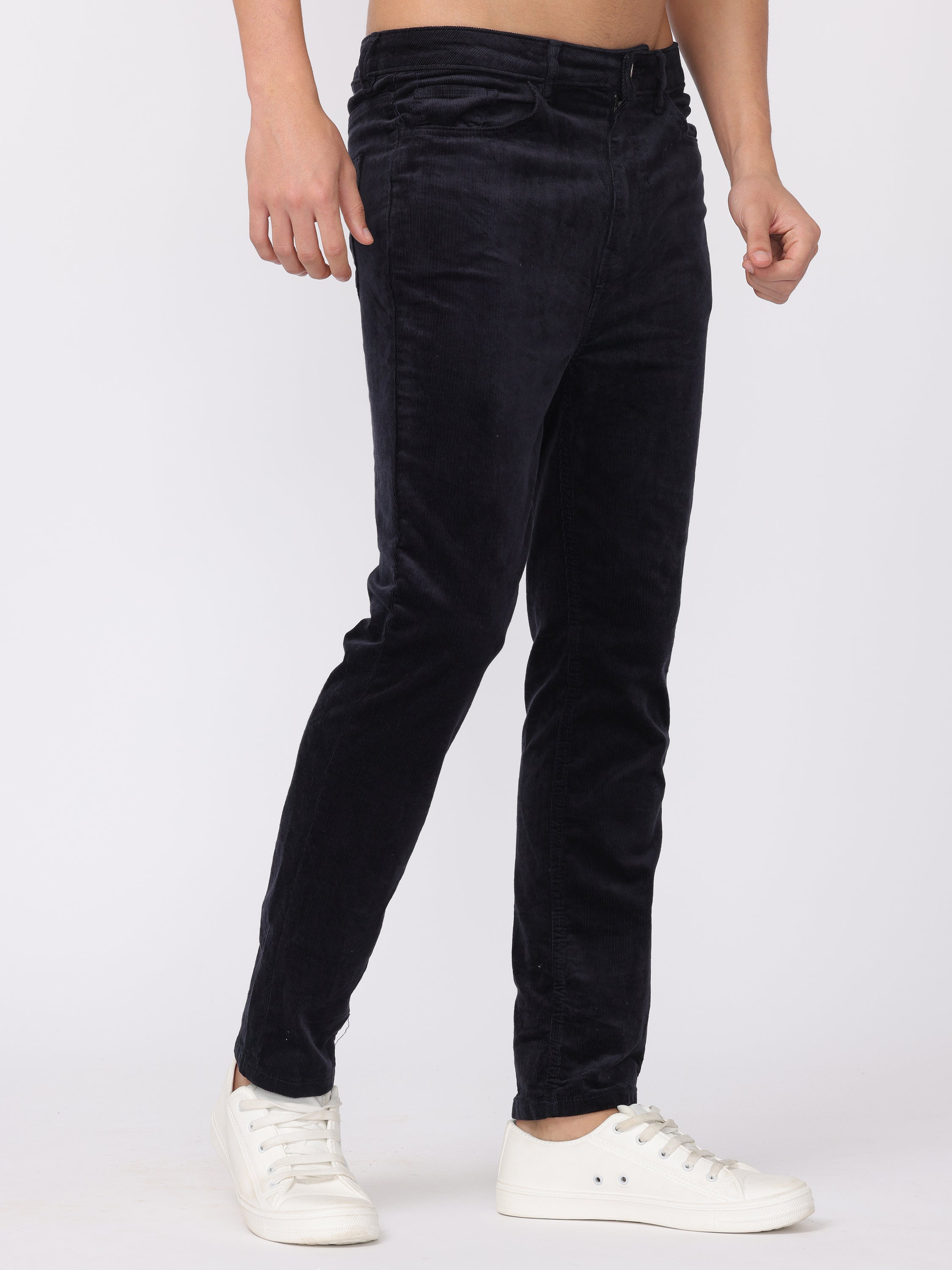 Men Navy Regular Fit Corduroy Pants