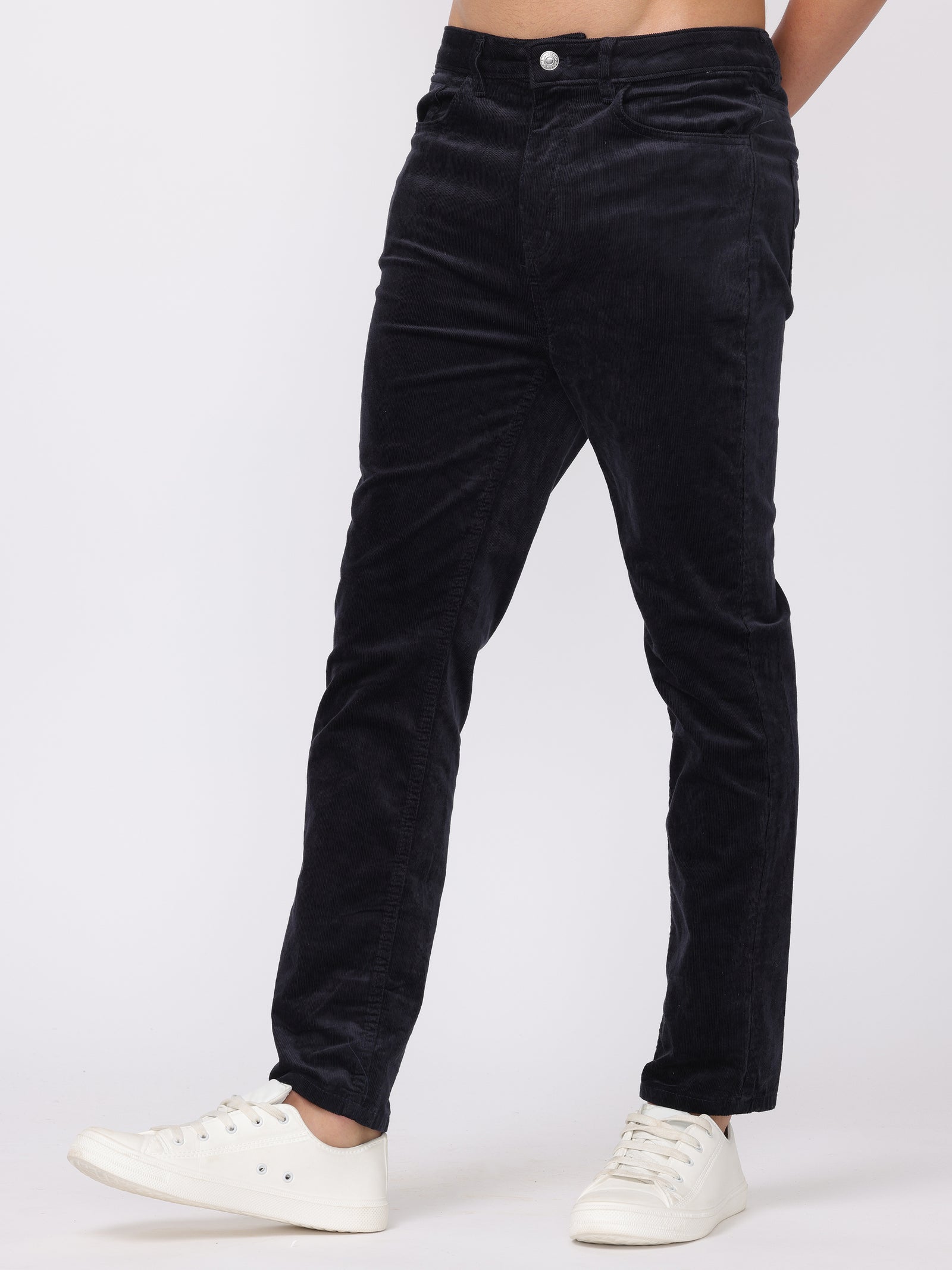 Men Navy Regular Fit Corduroy Pants