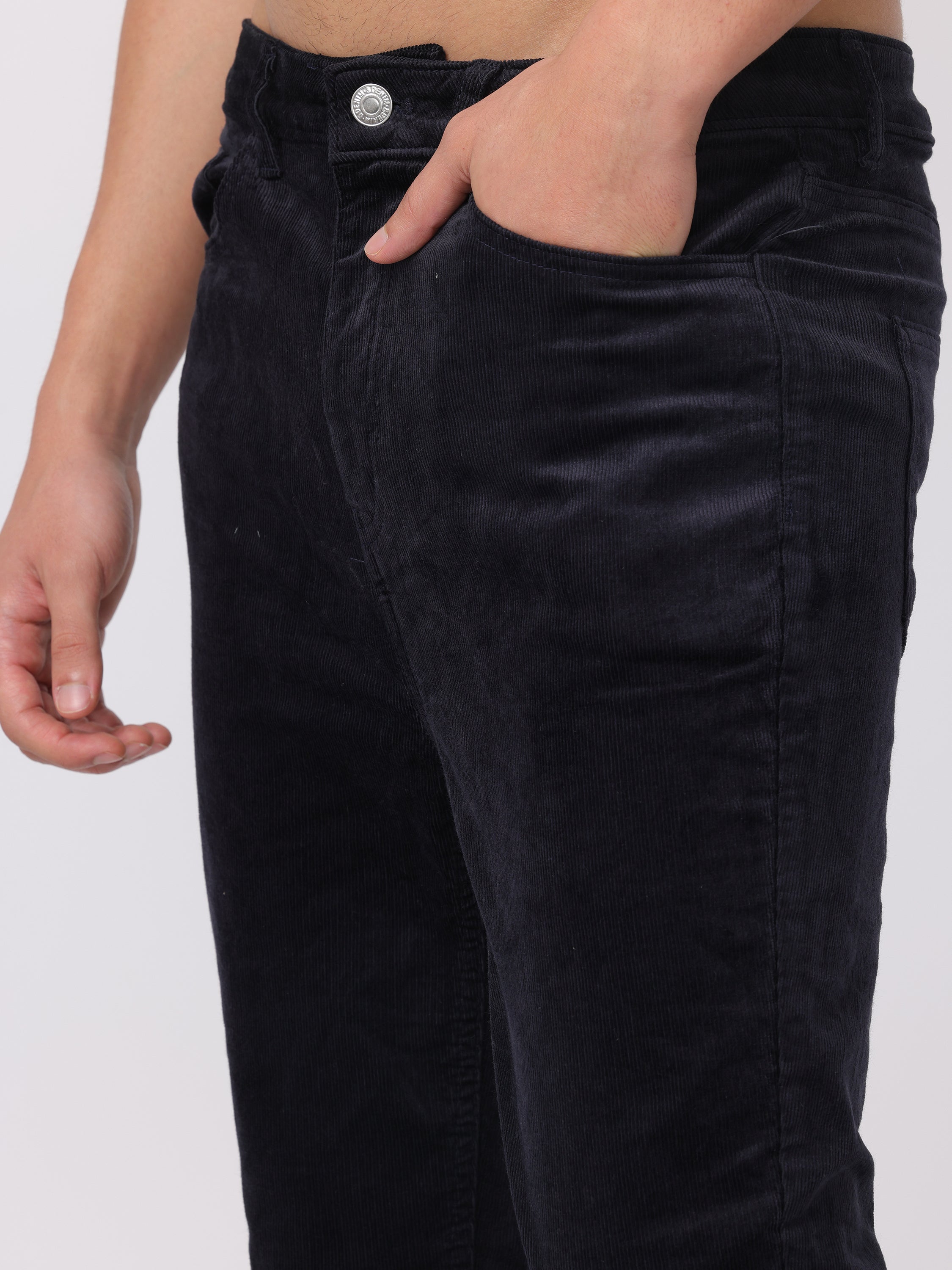 Men Navy Regular Fit Corduroy Pants