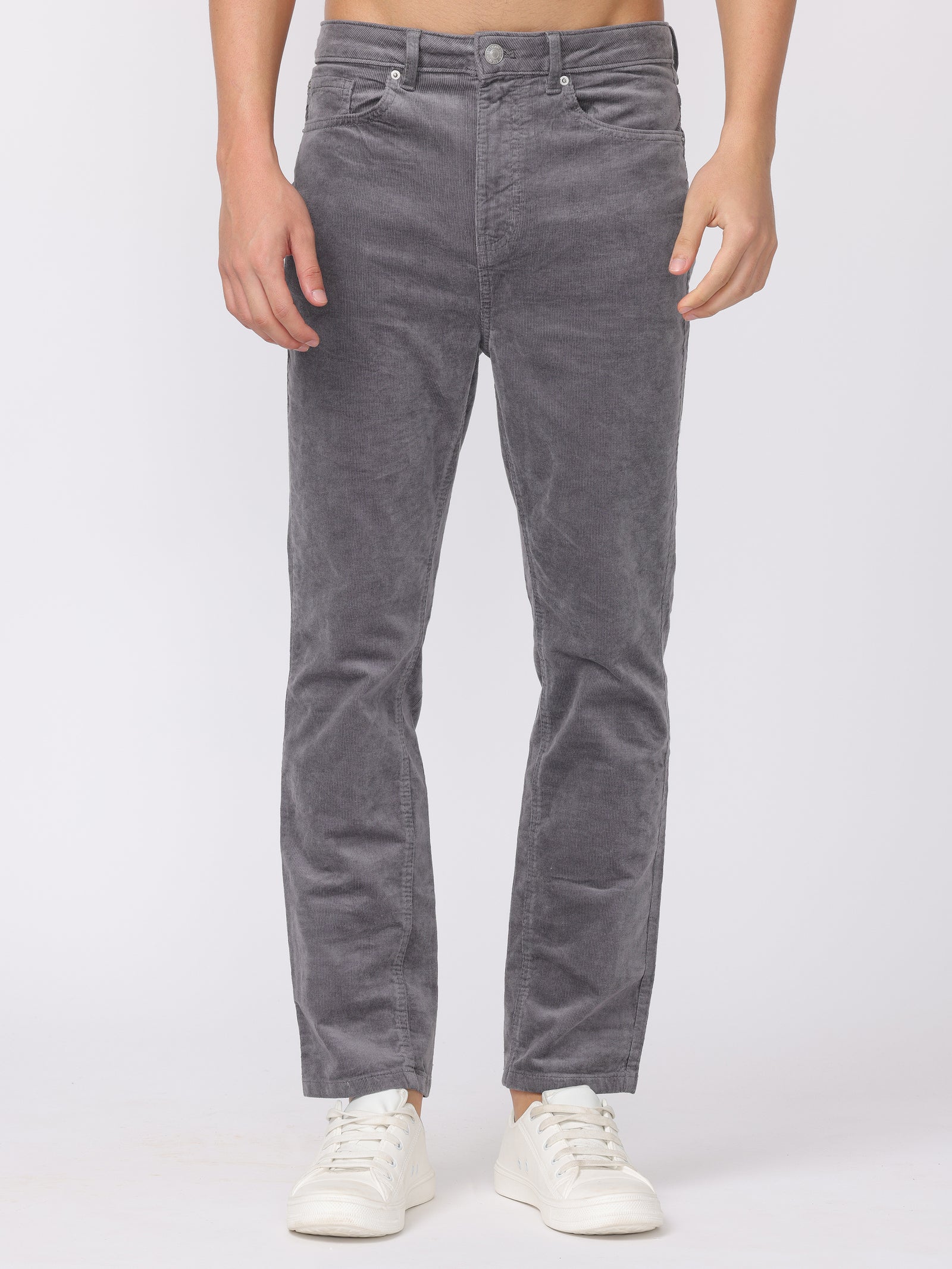 Men Grey Regular Fit Corduroy Pants