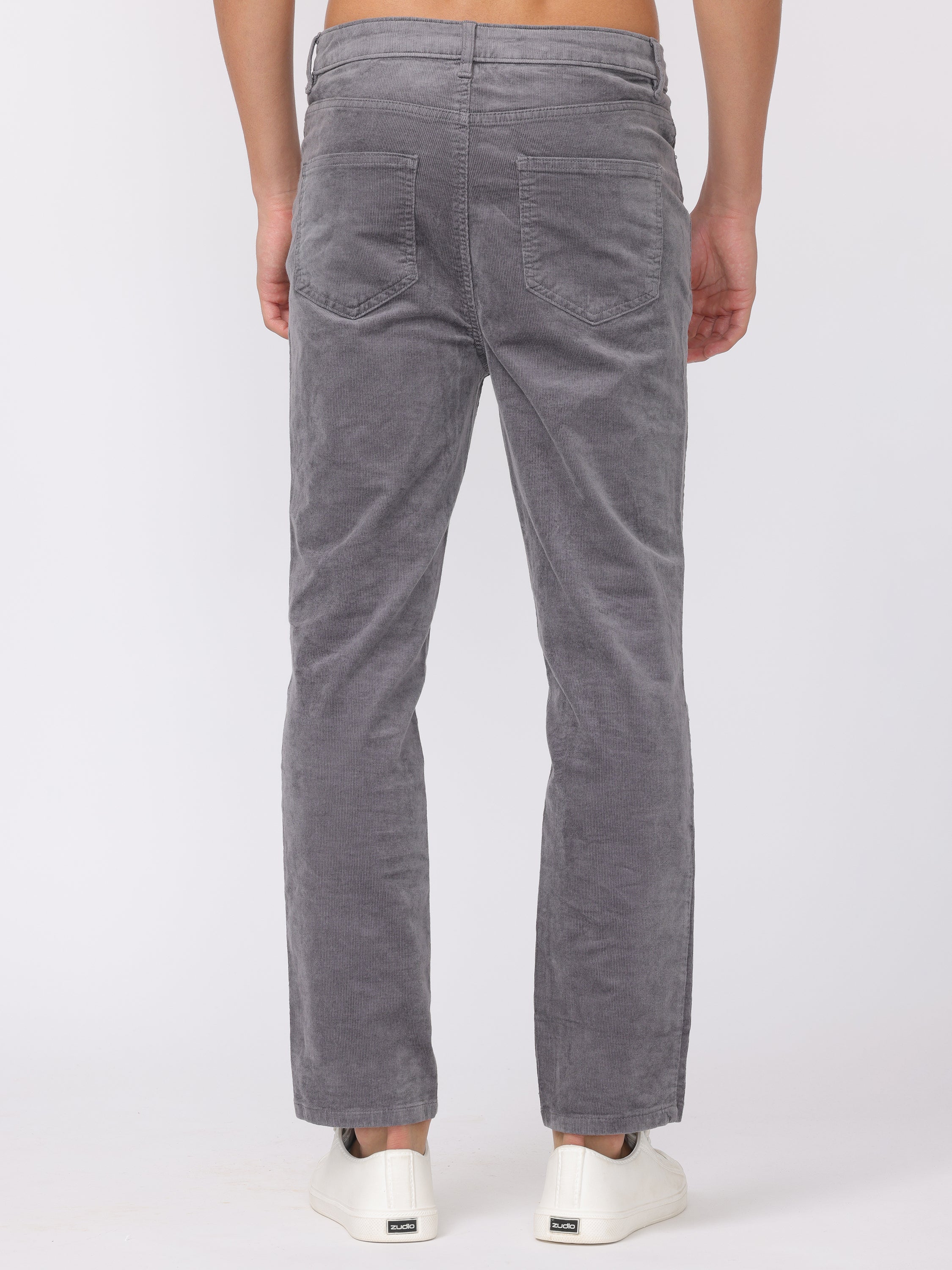 Men Grey Regular Fit Corduroy Pants