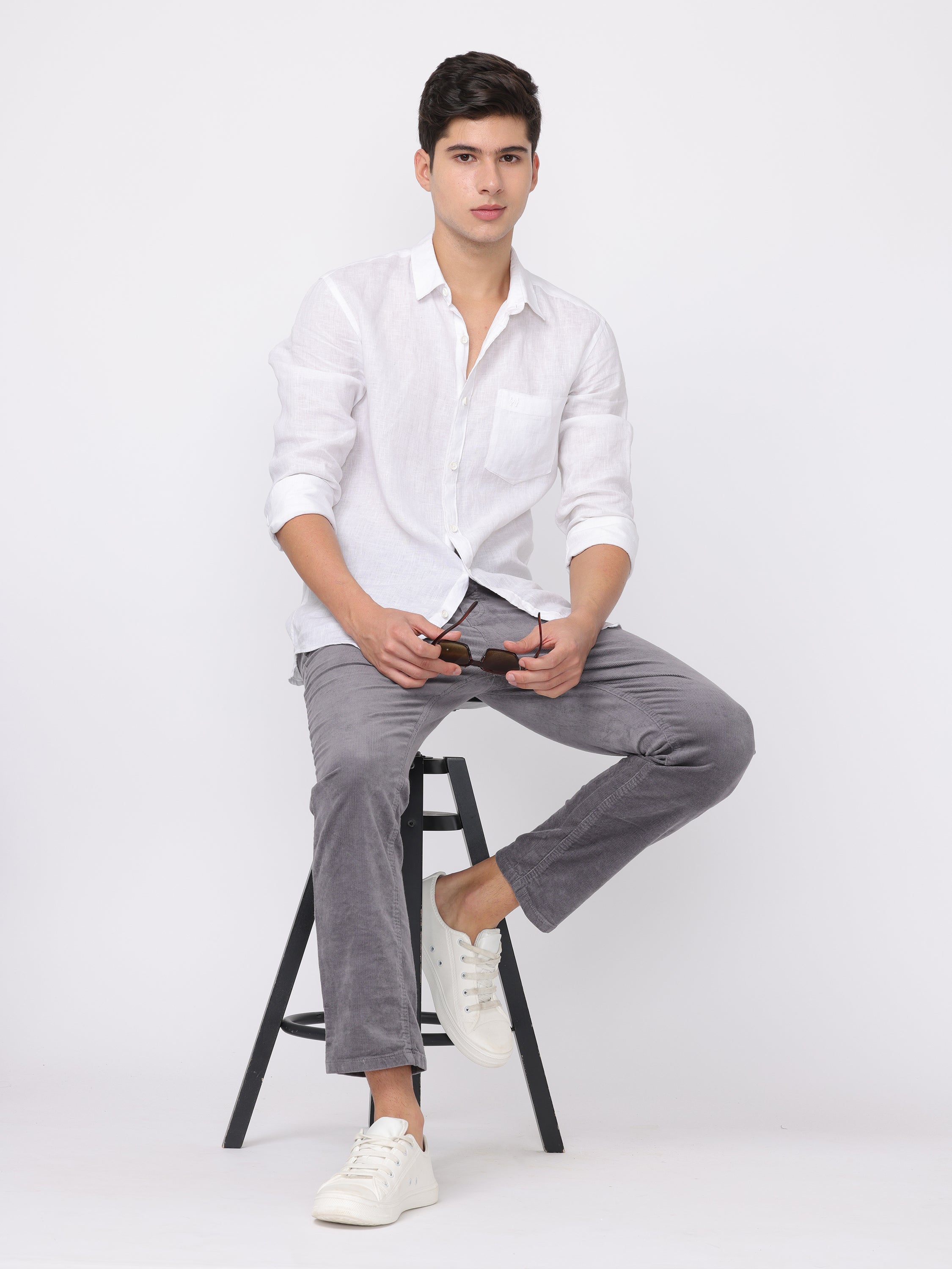 Men Grey Regular Fit Corduroy Pants