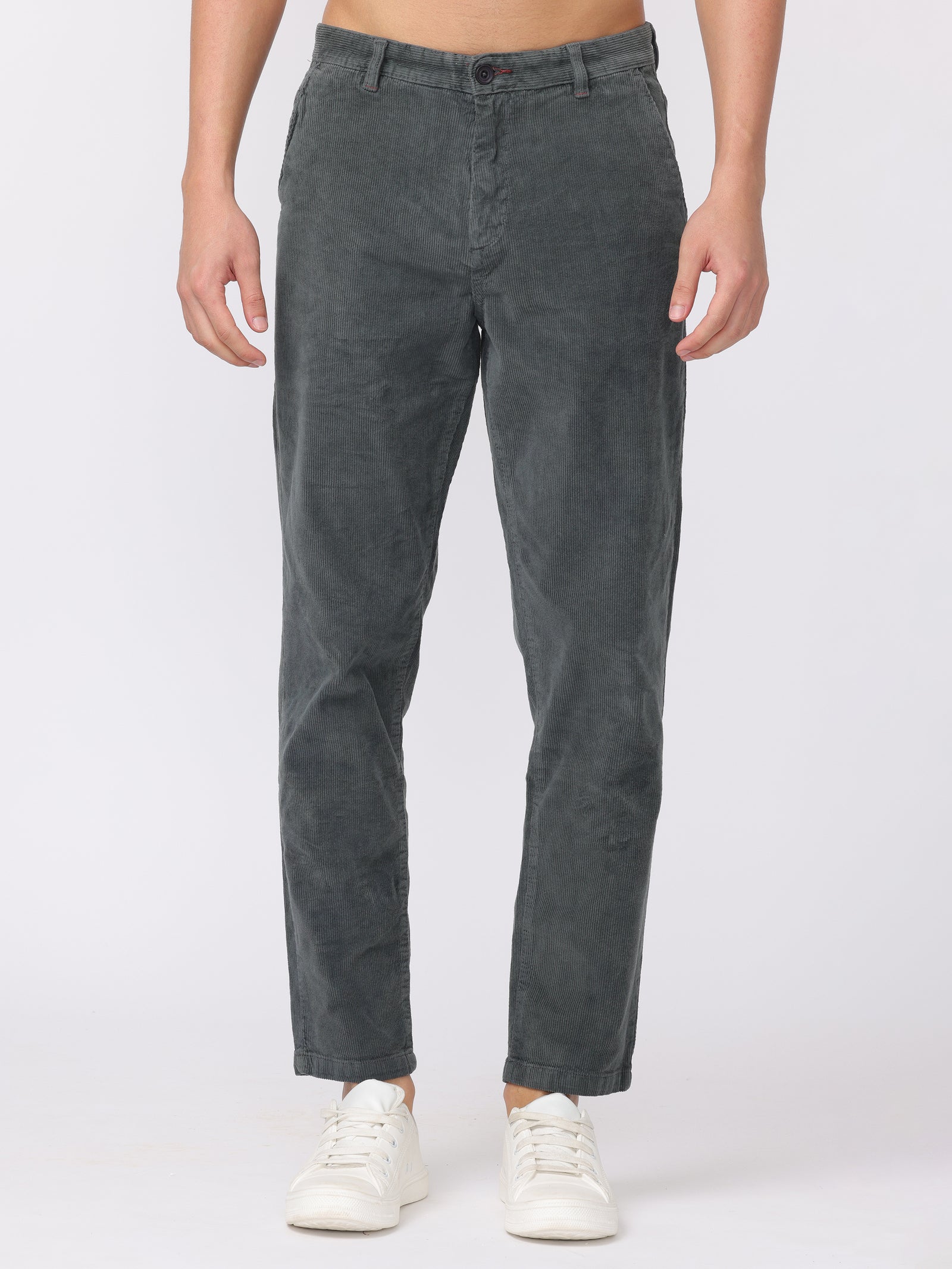 Men Grey Regular Fit Corduroy Pants