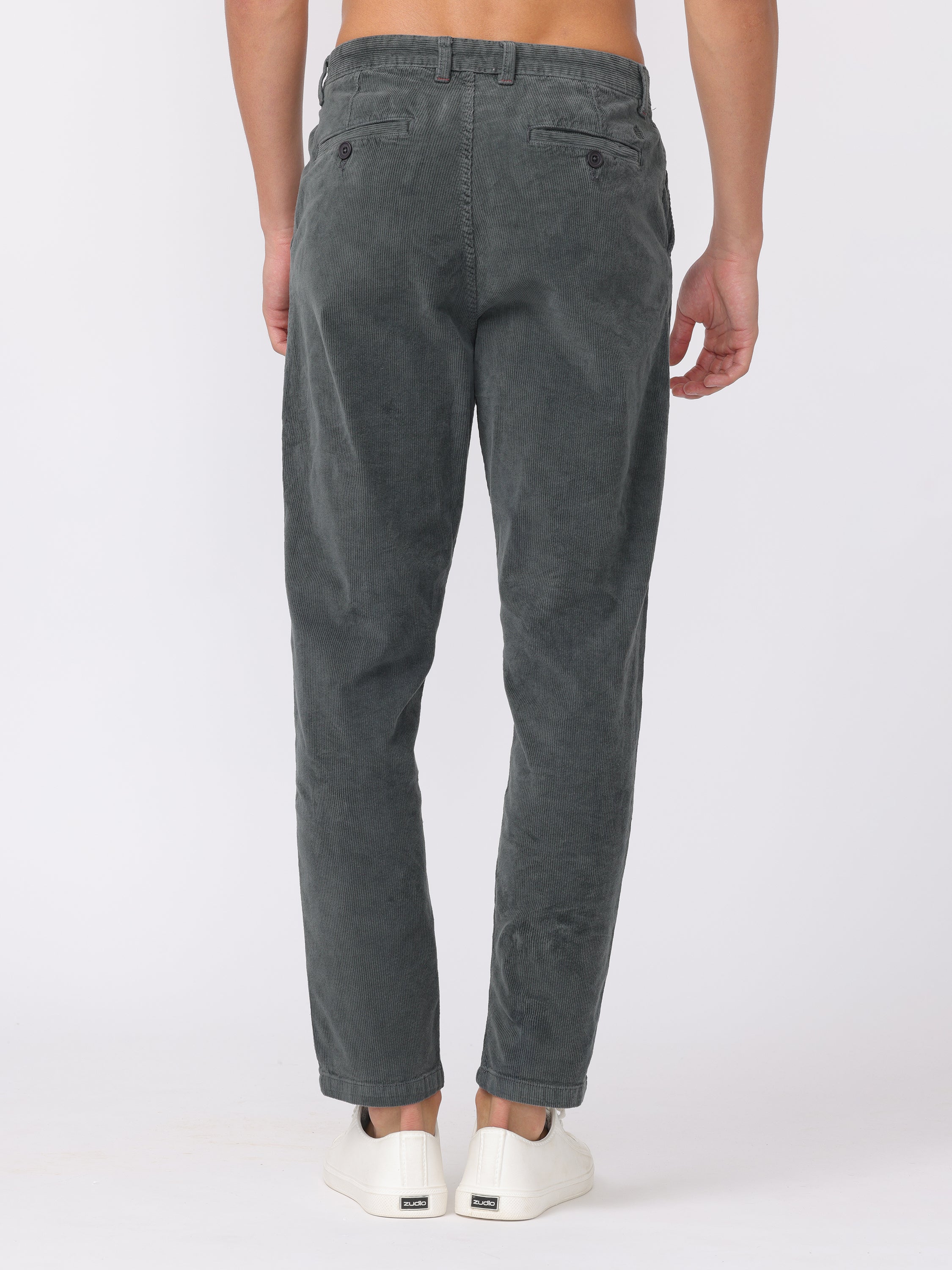 Men Grey Regular Fit Corduroy Pants