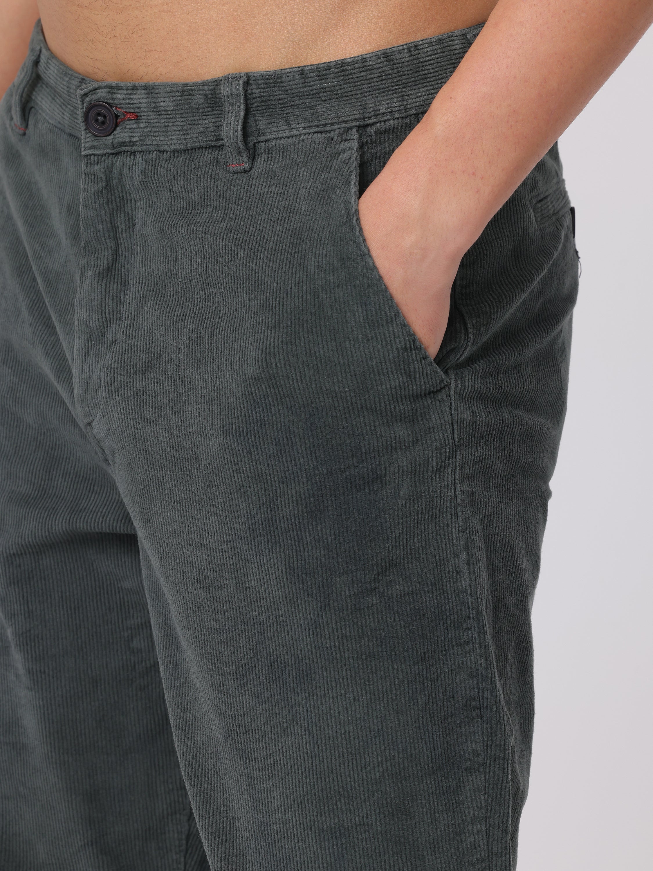 Men Grey Regular Fit Corduroy Pants