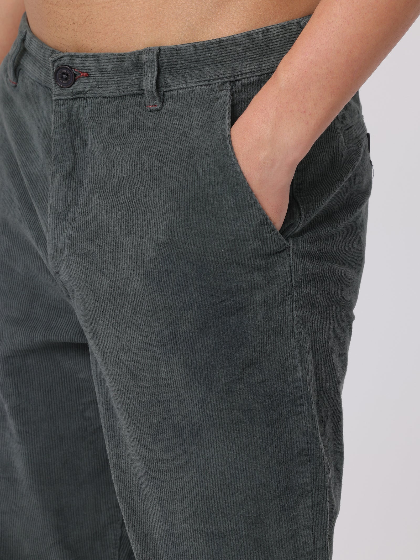 Men Grey Regular Fit Corduroy Pants