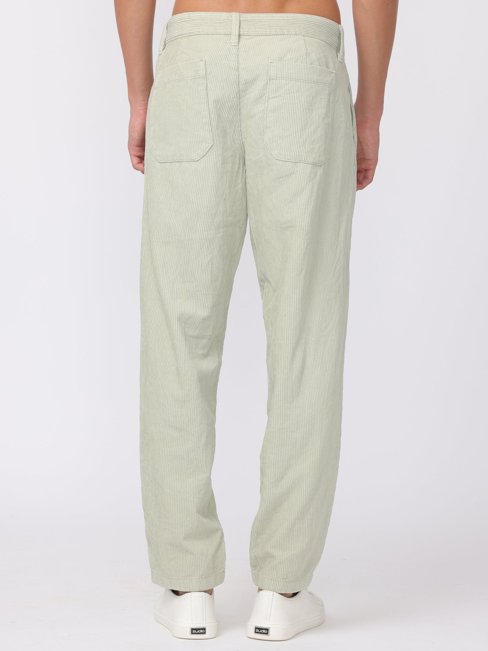 Men Pastel Green Regular Fit Corduroy Trousers