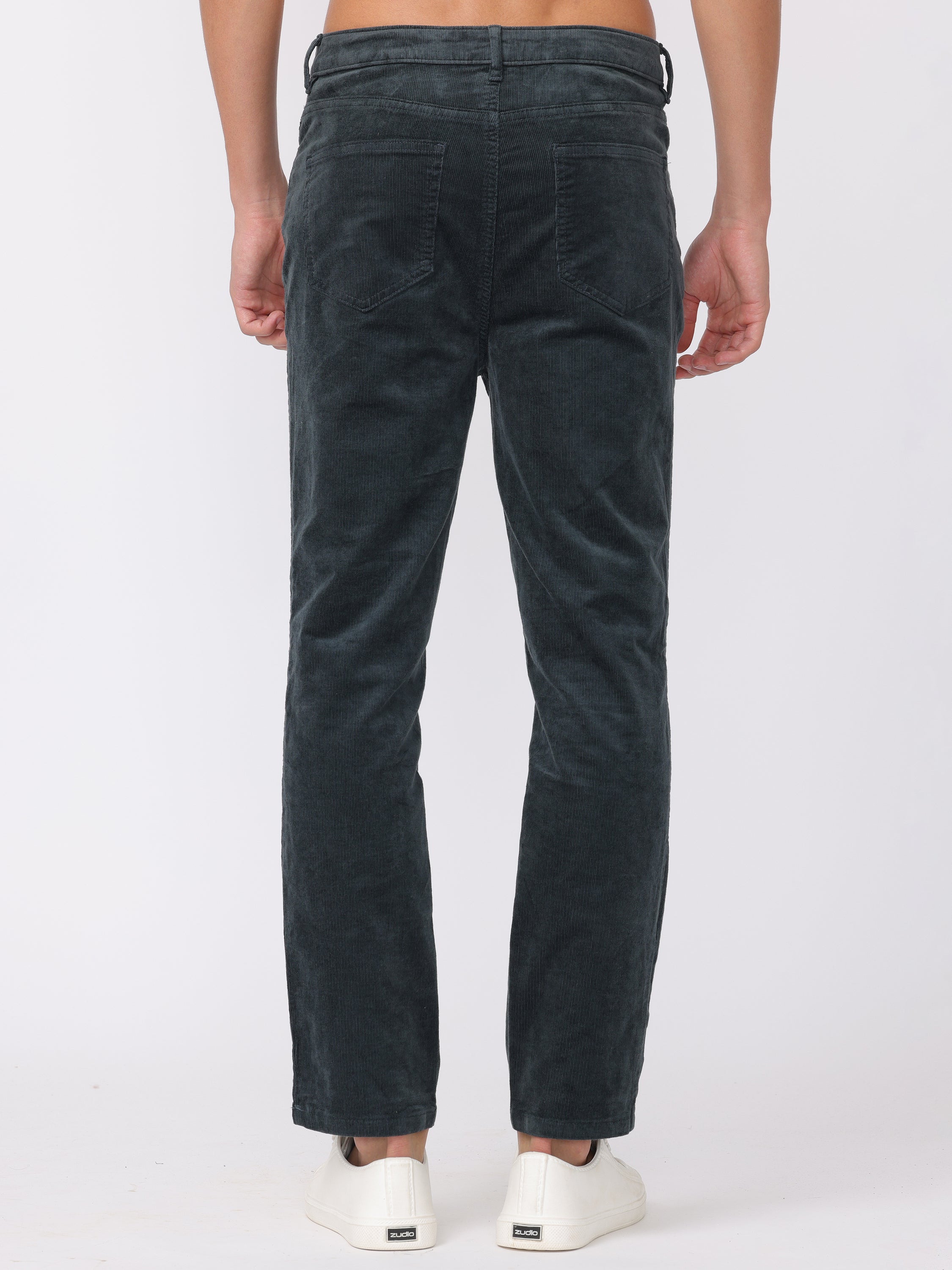 Men Dark Teal Regular Fit Corduroy Trousers