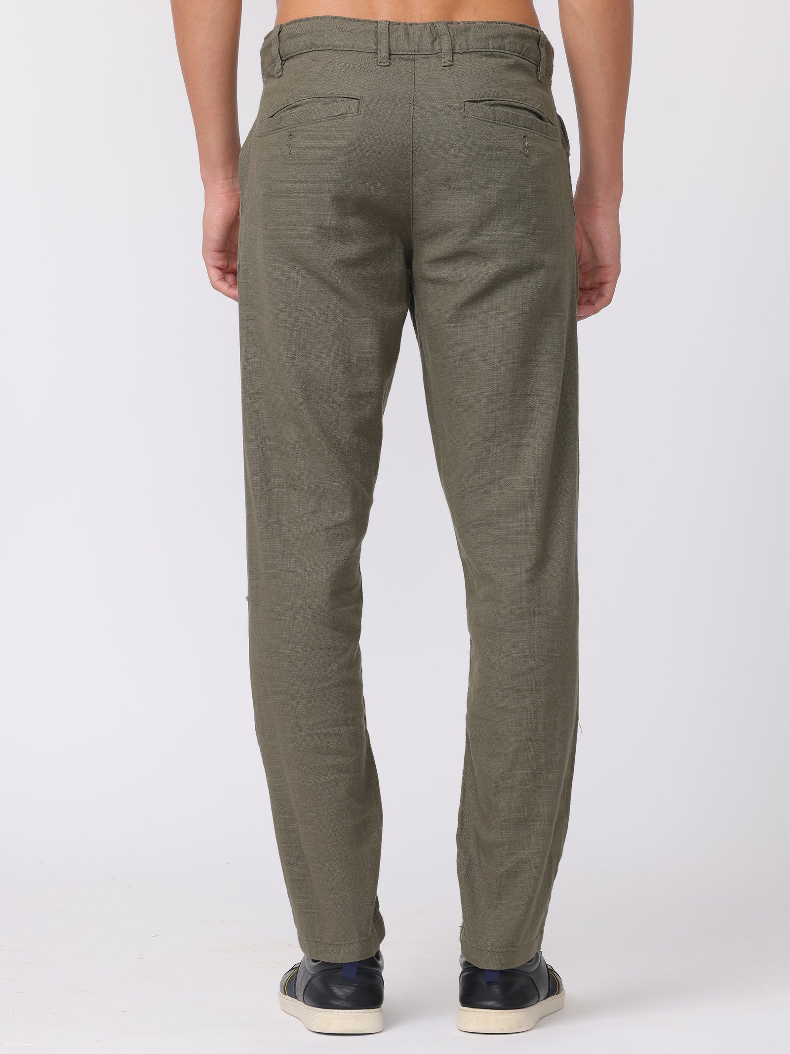 Men Olive Regular Fit Linen Blend Pants