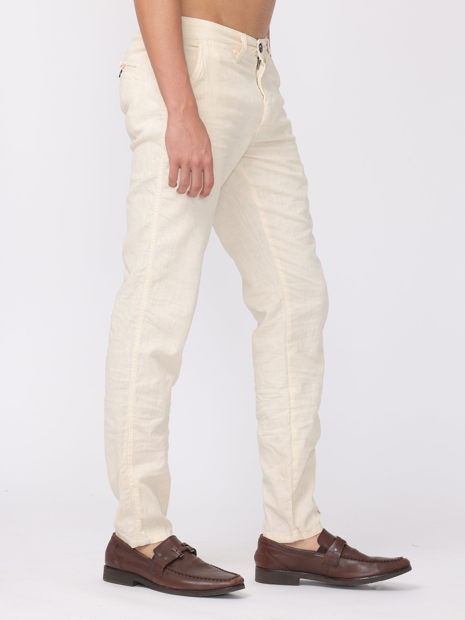 Men Cream Regular Fit Linen Blend Pants