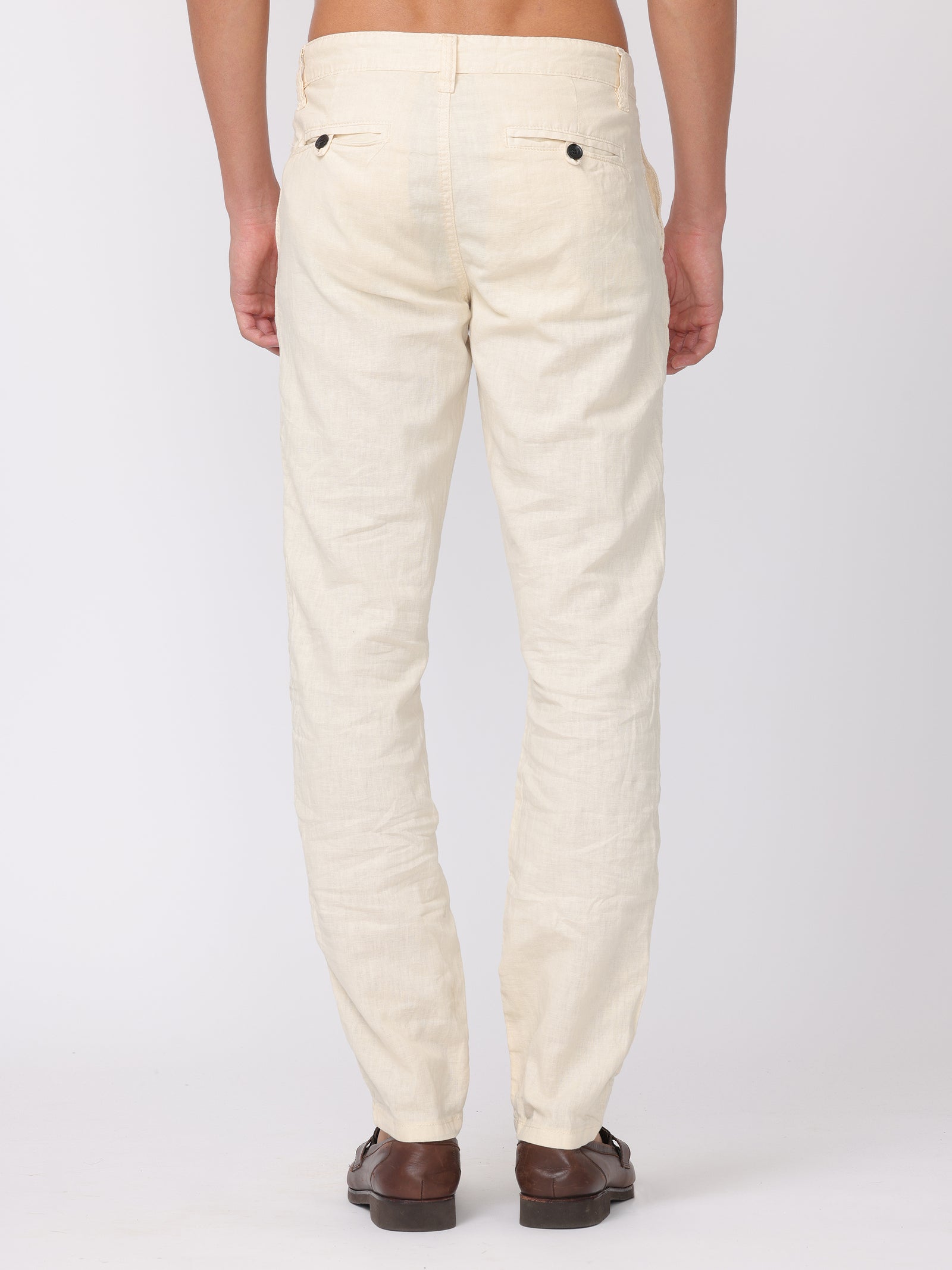 Men Cream Regular Fit Linen Blend Pants