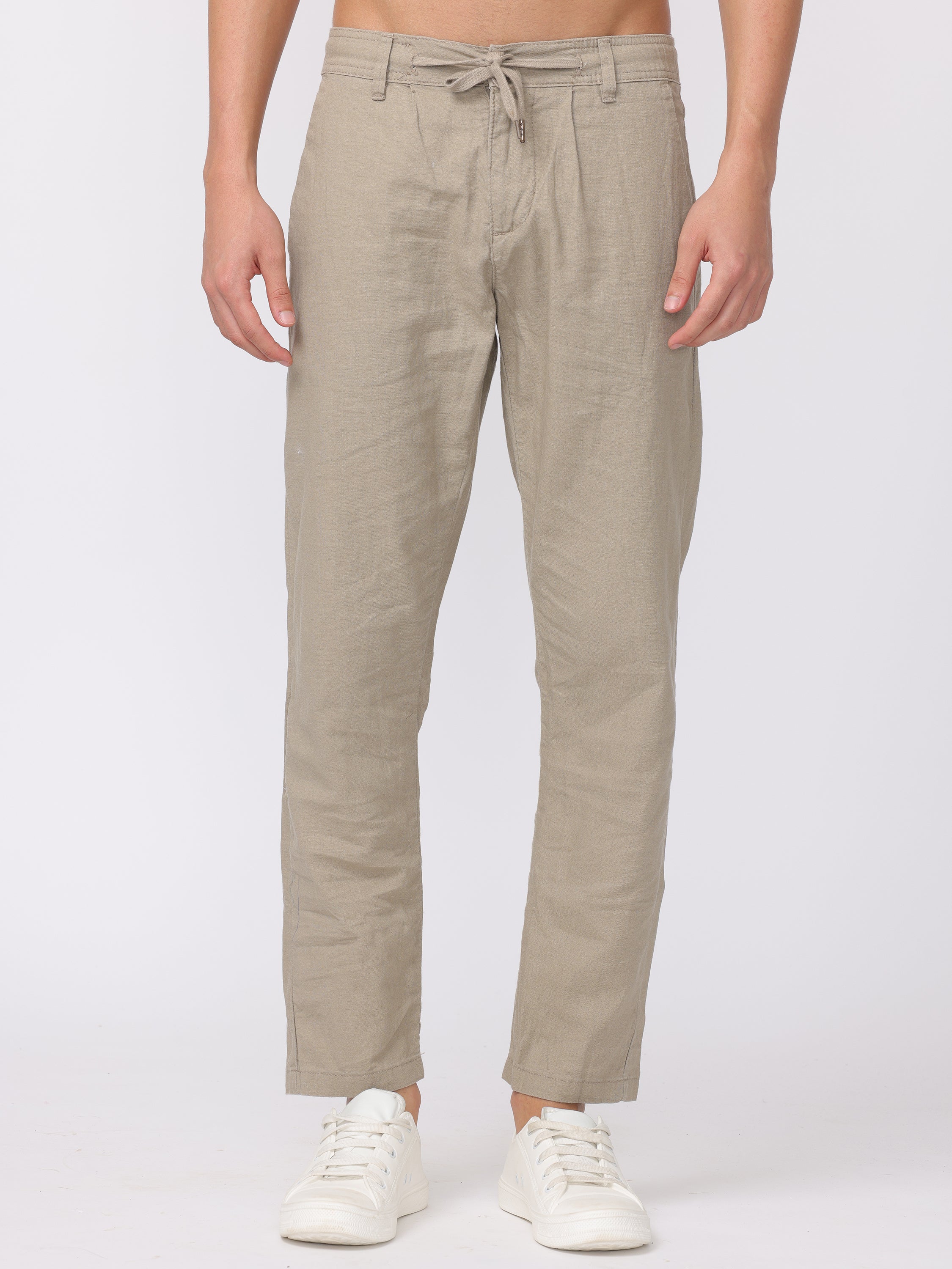 Men Beige Regular Fit Linen Blend Pants