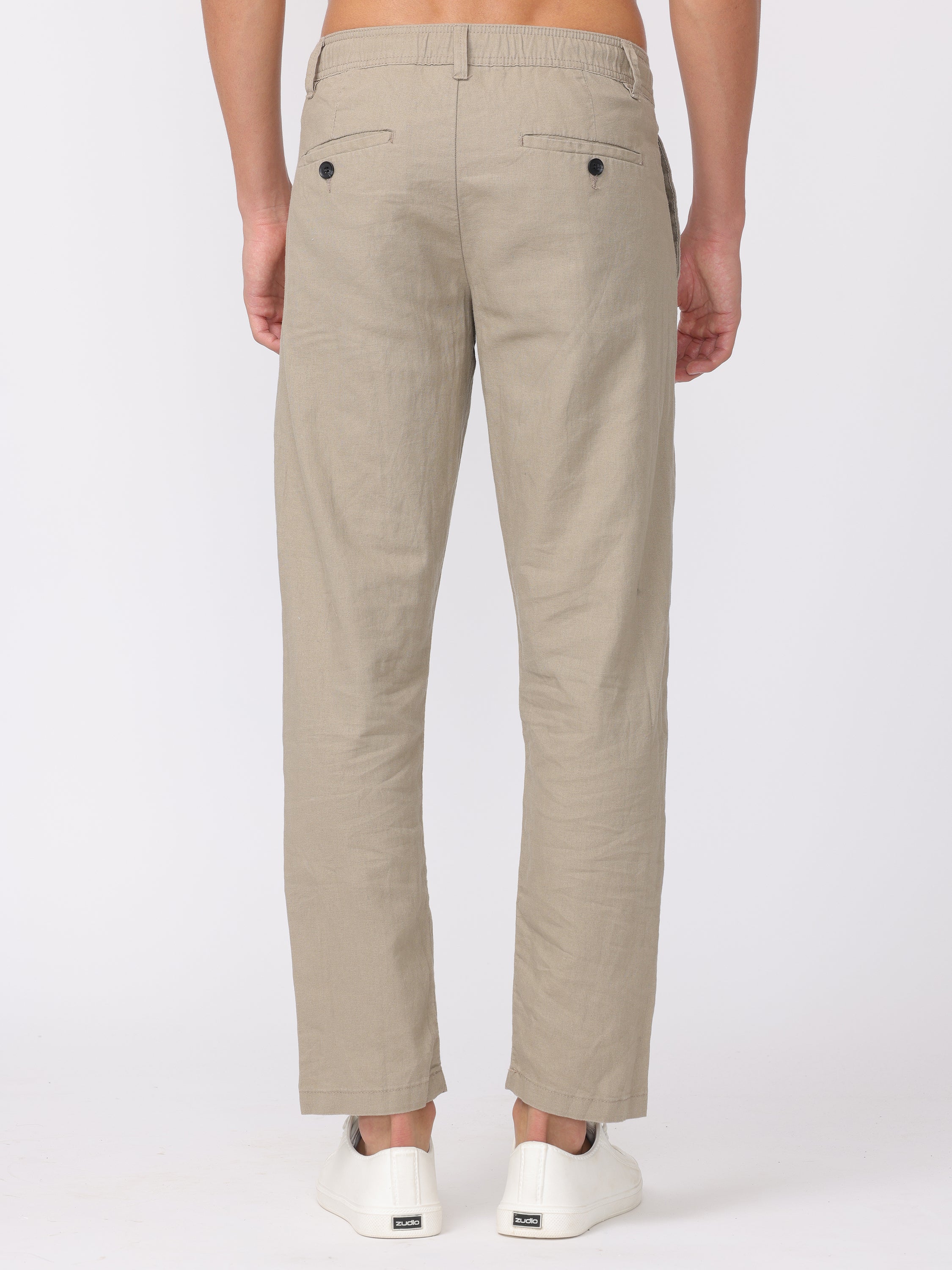 Men Beige Regular Fit Linen Blend Pants