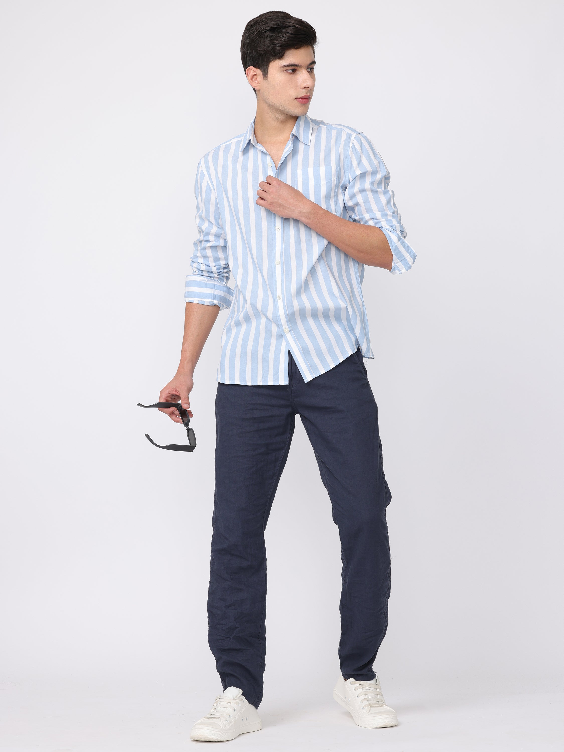 Men Blue Regular Fit Striped Shirt