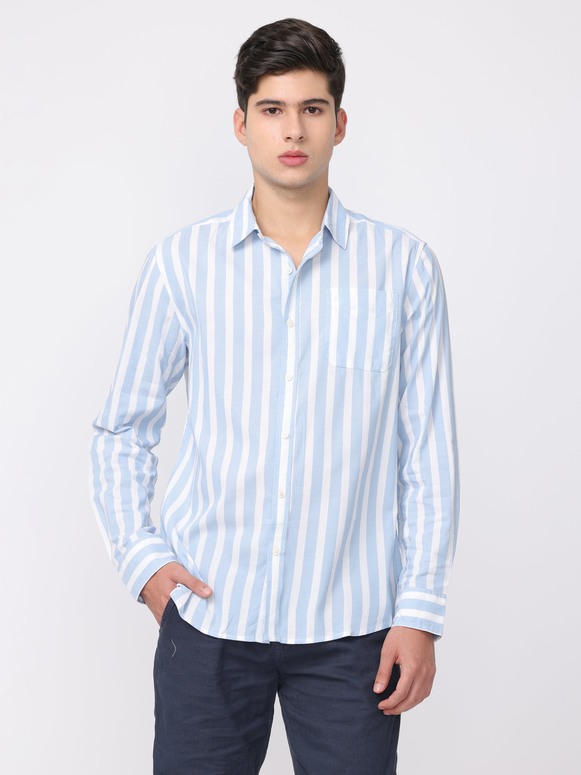 Men Blue Regular Fit Striped Shirt