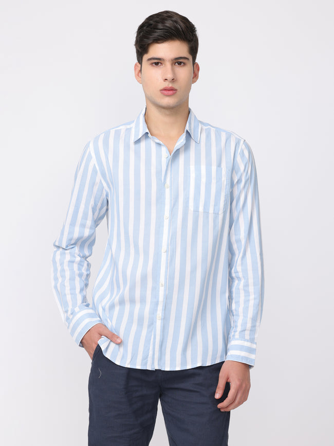 Men Blue Regular Fit Striped Shirt