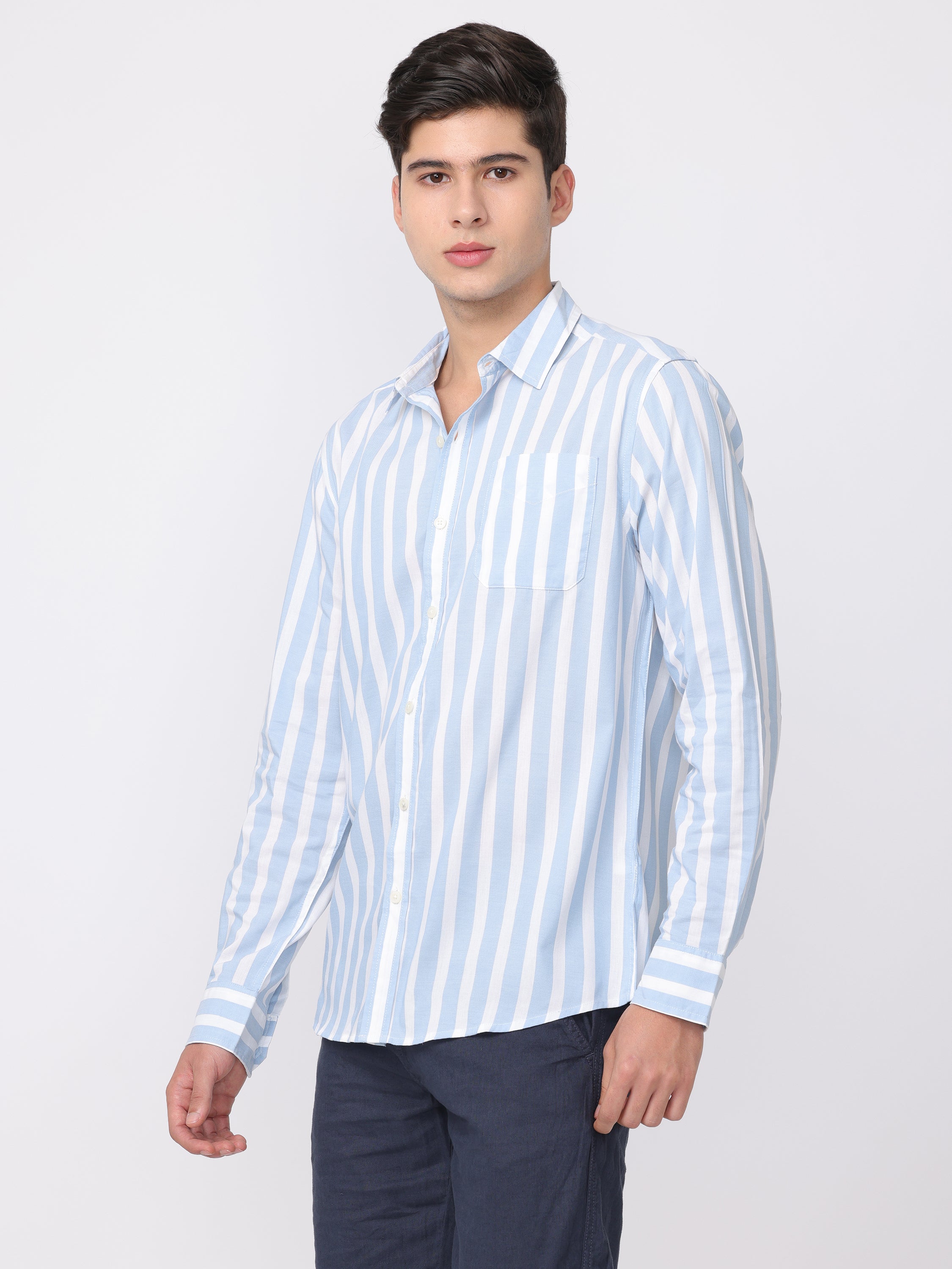 Men Blue Regular Fit Striped Shirt