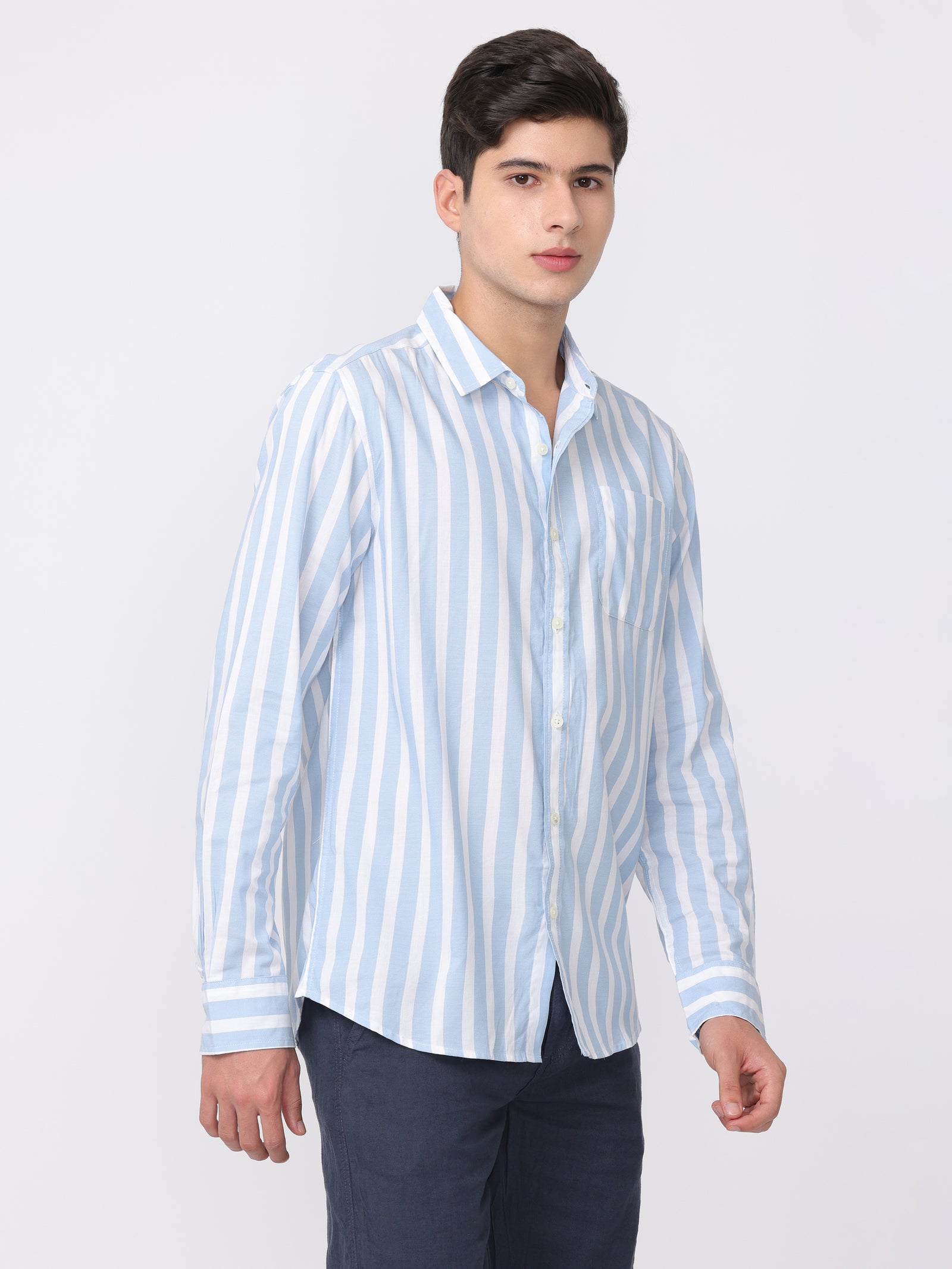 Men Blue Regular Fit Striped Shirt