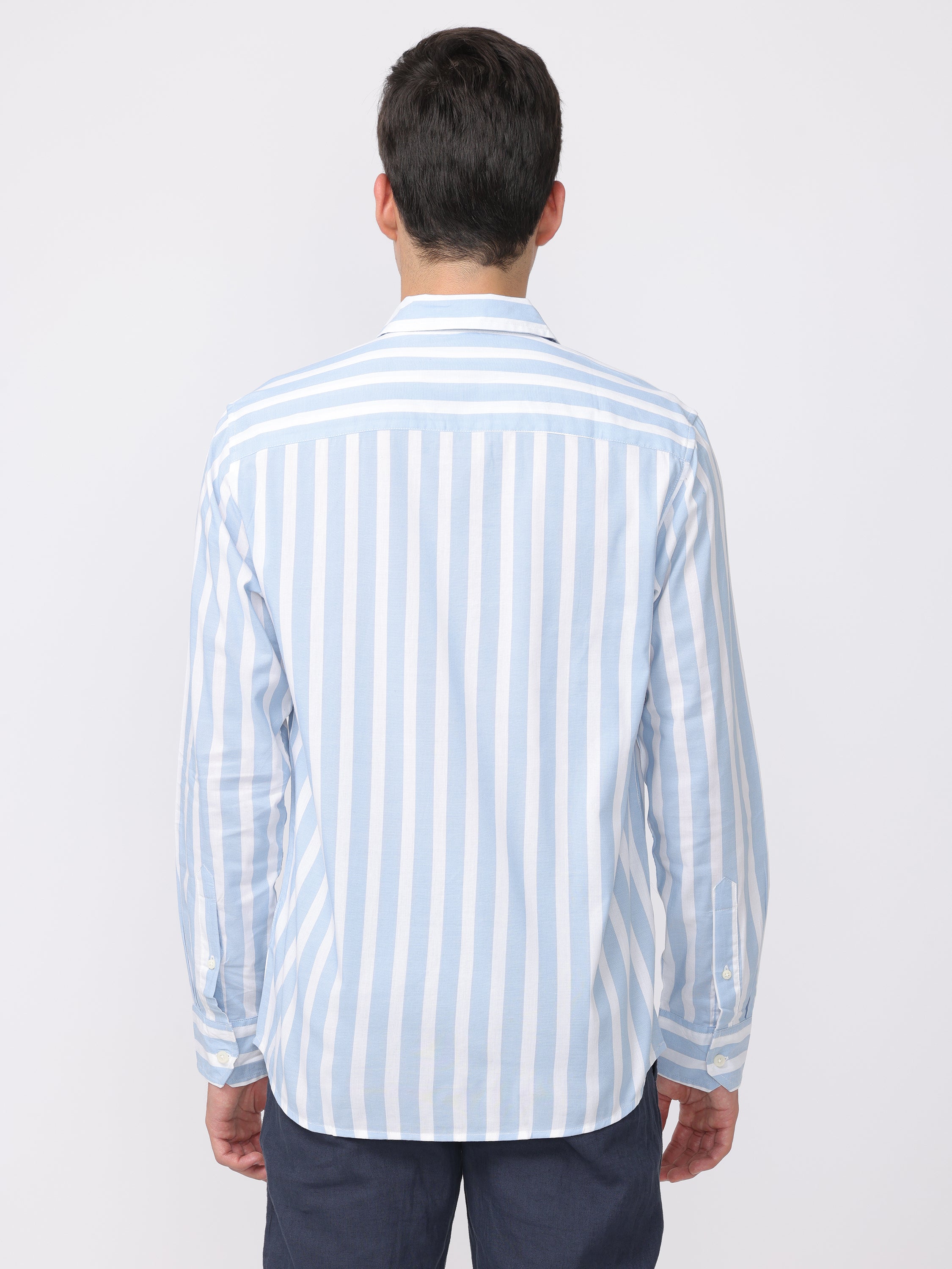 Men Blue Regular Fit Striped Shirt