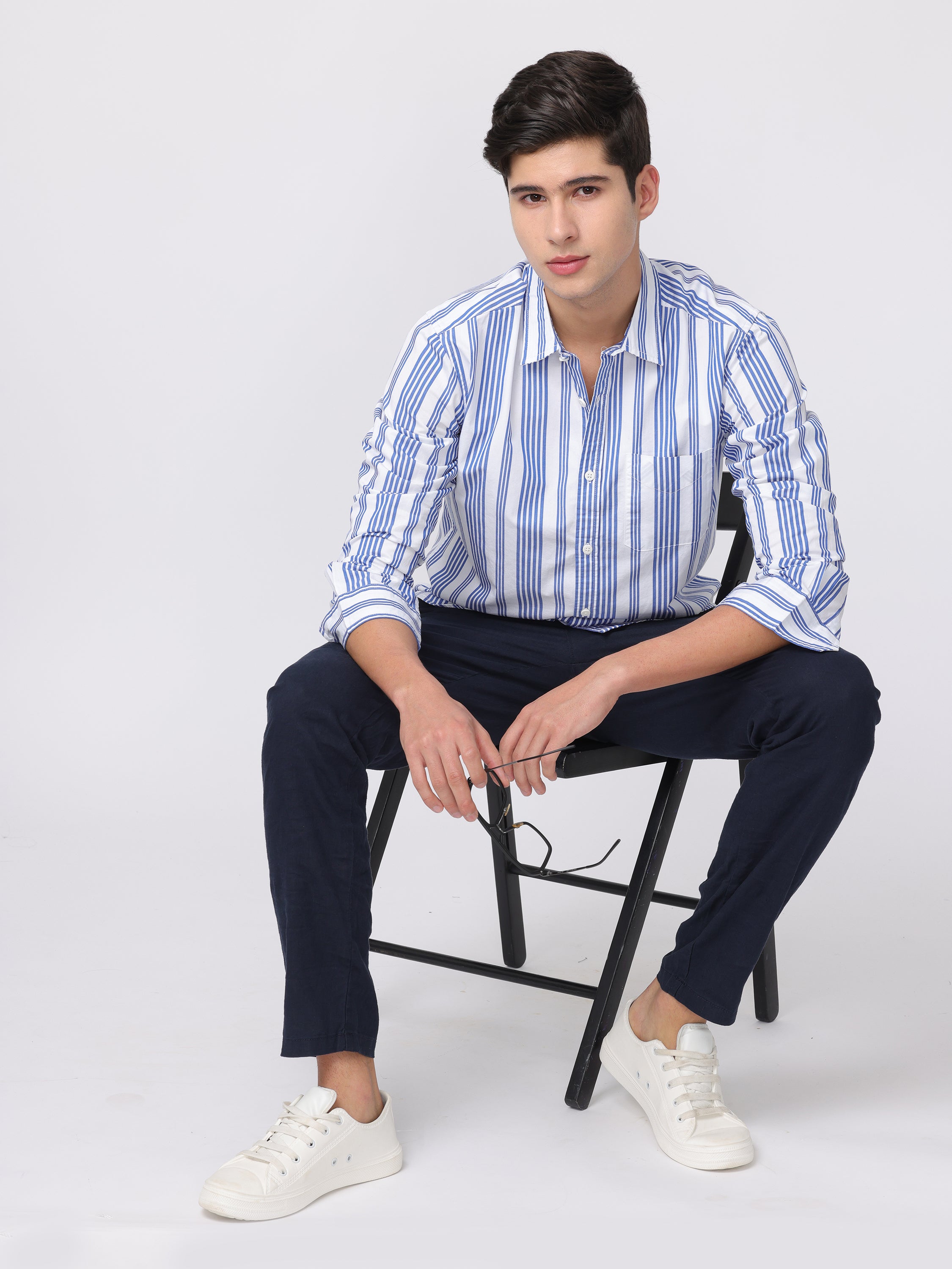 Men Blue Regular Fit Striped Shirt