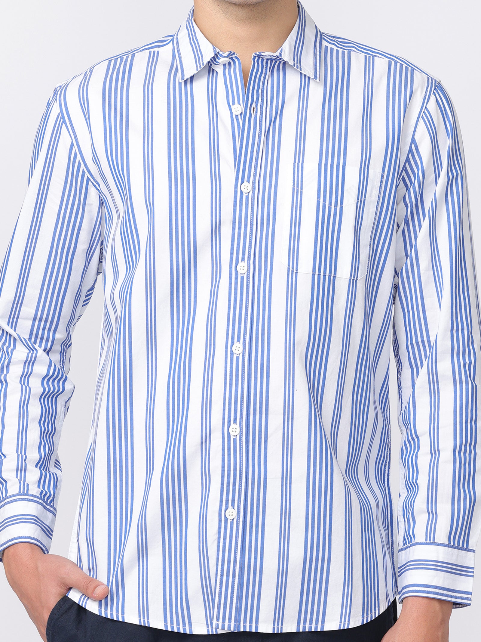 Men Blue Regular Fit Striped Shirt