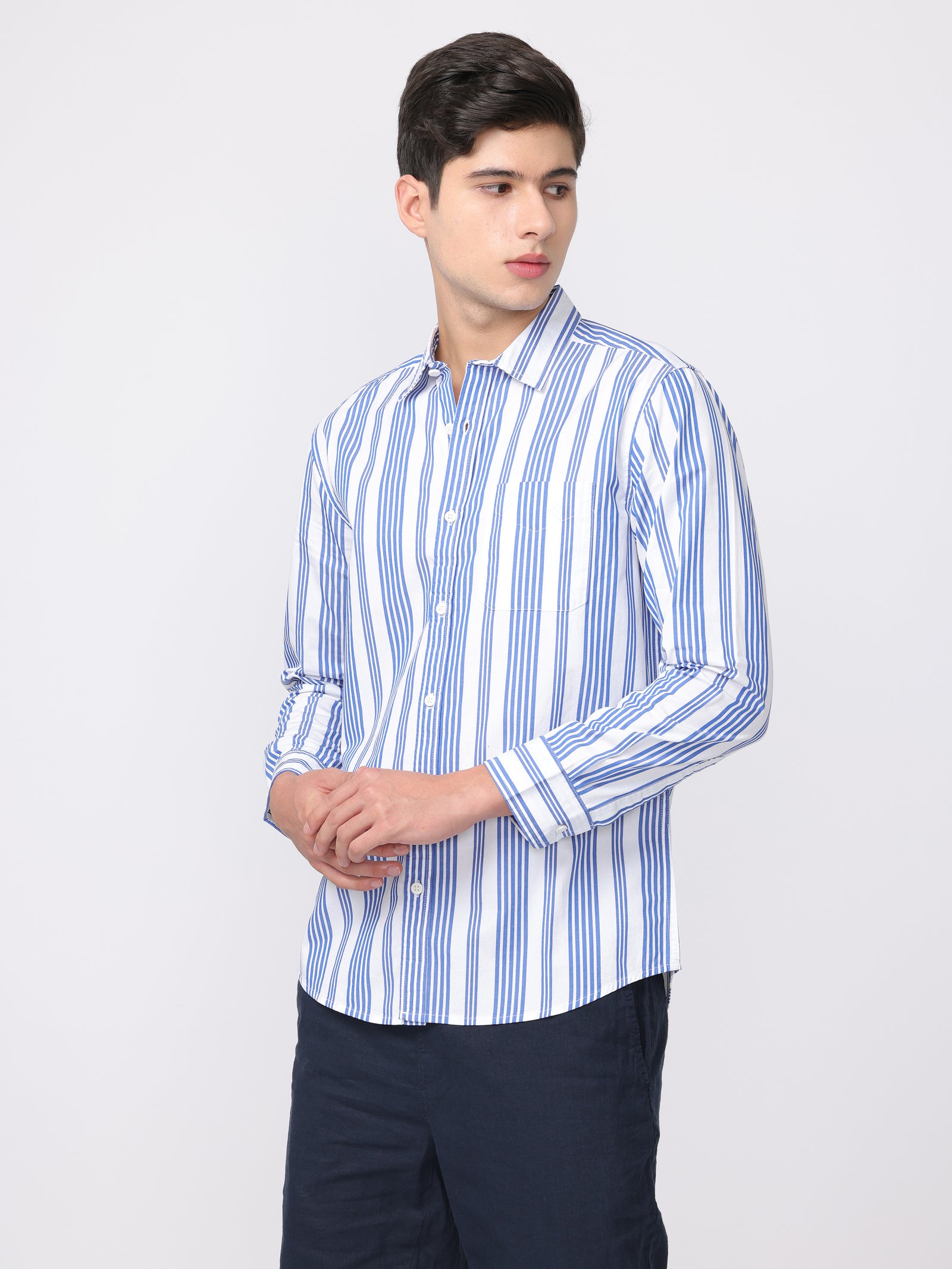 Men Blue Regular Fit Striped Shirt