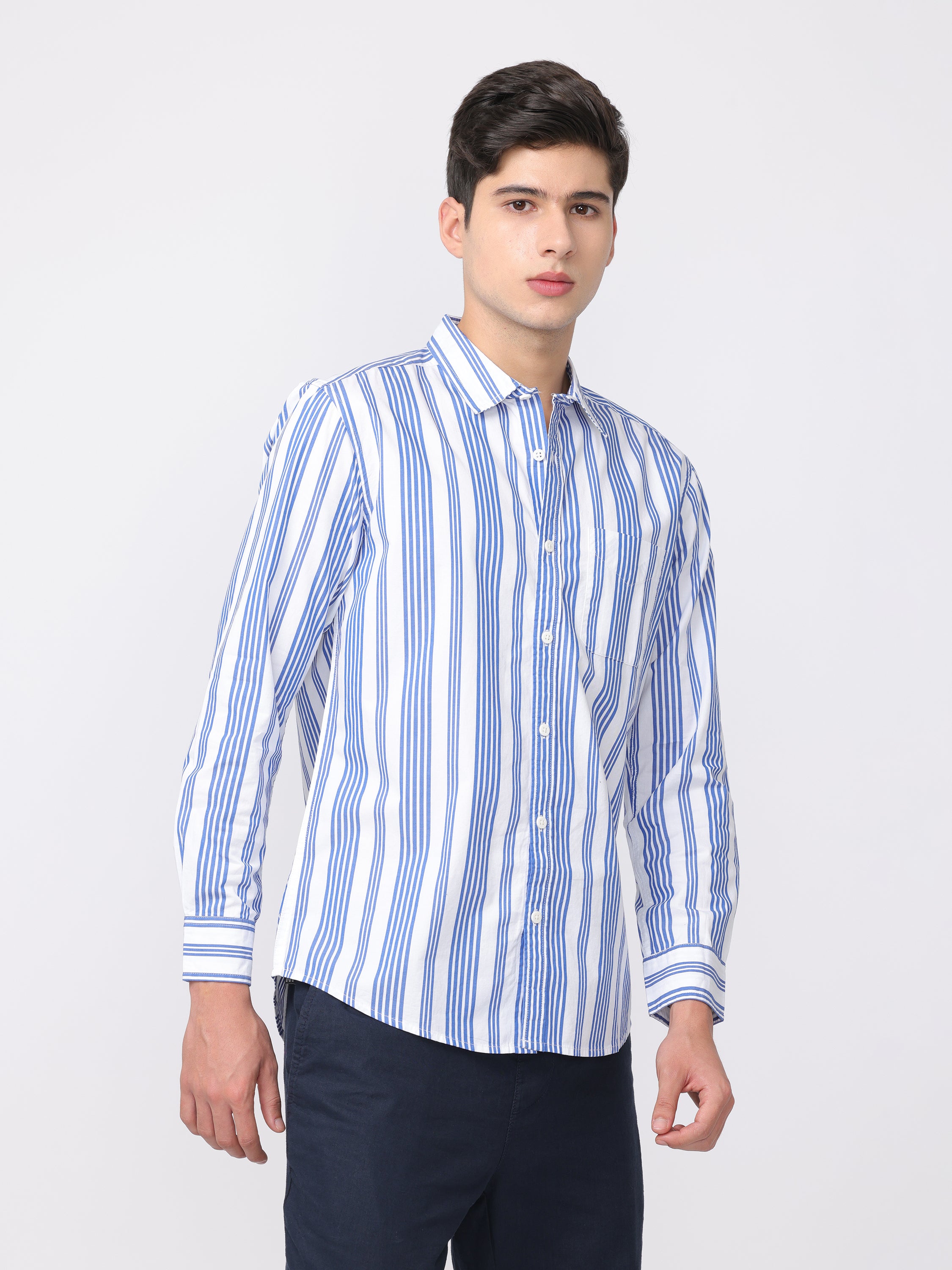 Men Blue Regular Fit Striped Shirt