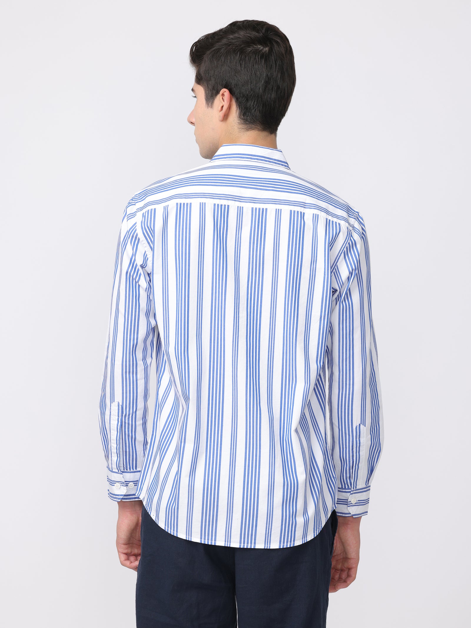 Men Blue Regular Fit Striped Shirt